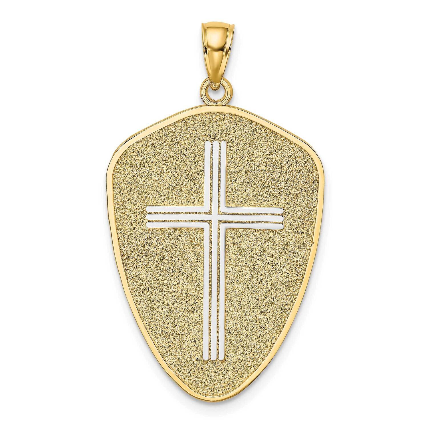 Cross Shield with Joshua 1:9 On Reverse Charm 14k Gold Rhodium K9179, MPN: K9179, 637218076895