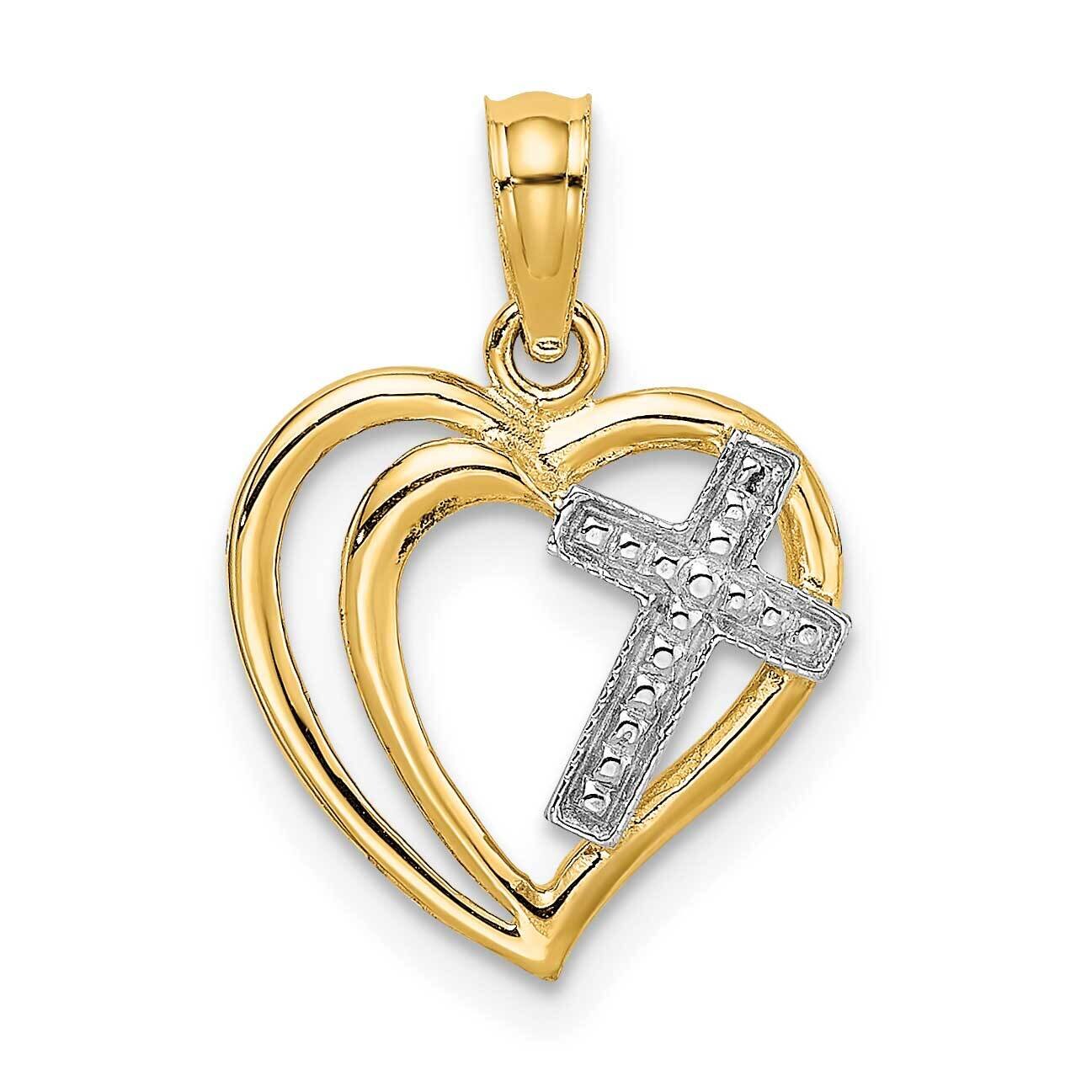 Cross In Heart Charm 14k Gold Rhodium K9181