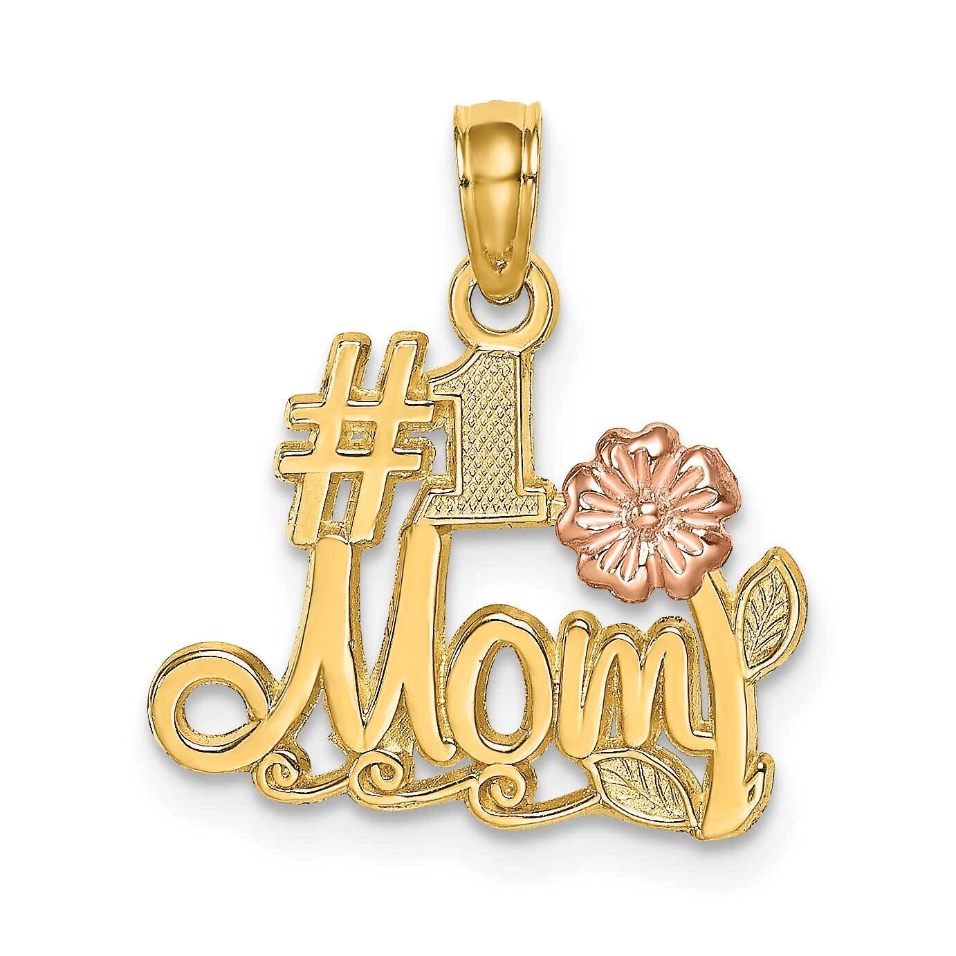 #1 Mom Script with Flower Charm 14k Two-tone Gold K9185