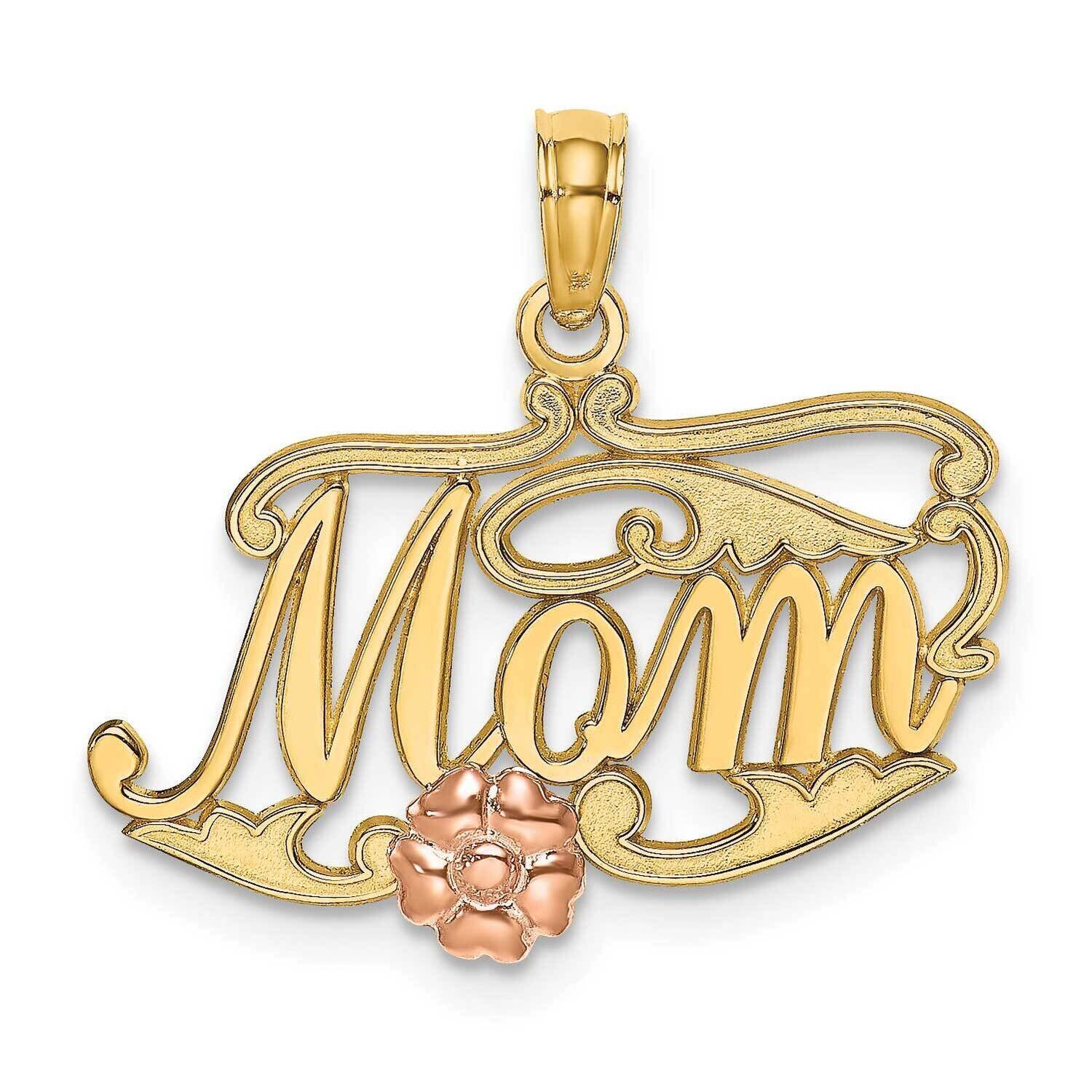 Mom Script with Flower Charm 14k Two-tone Gold K9186