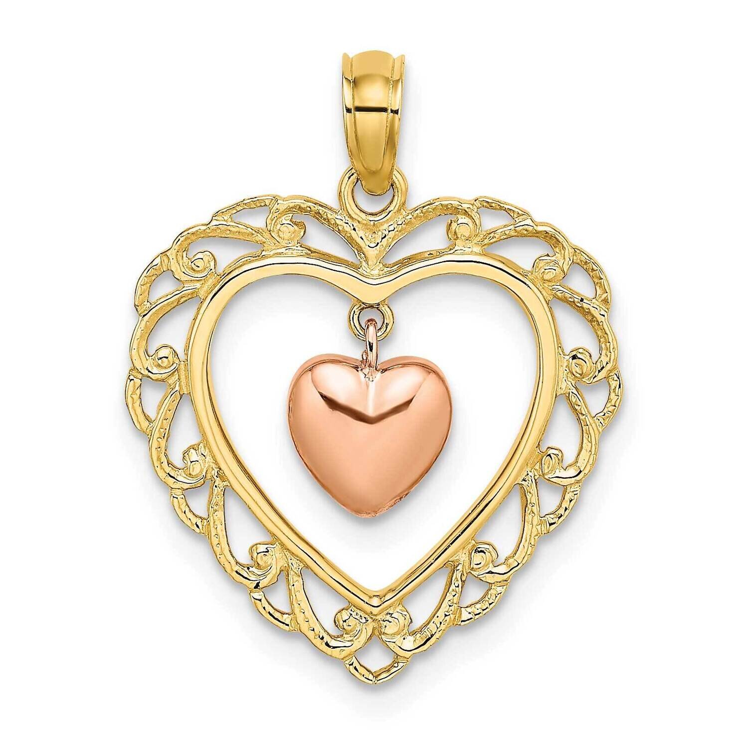 Polished Dangling Heart In Heart Charm 14k Yellow &amp; Rose Gold K9191, MPN: K9191, 637218080557