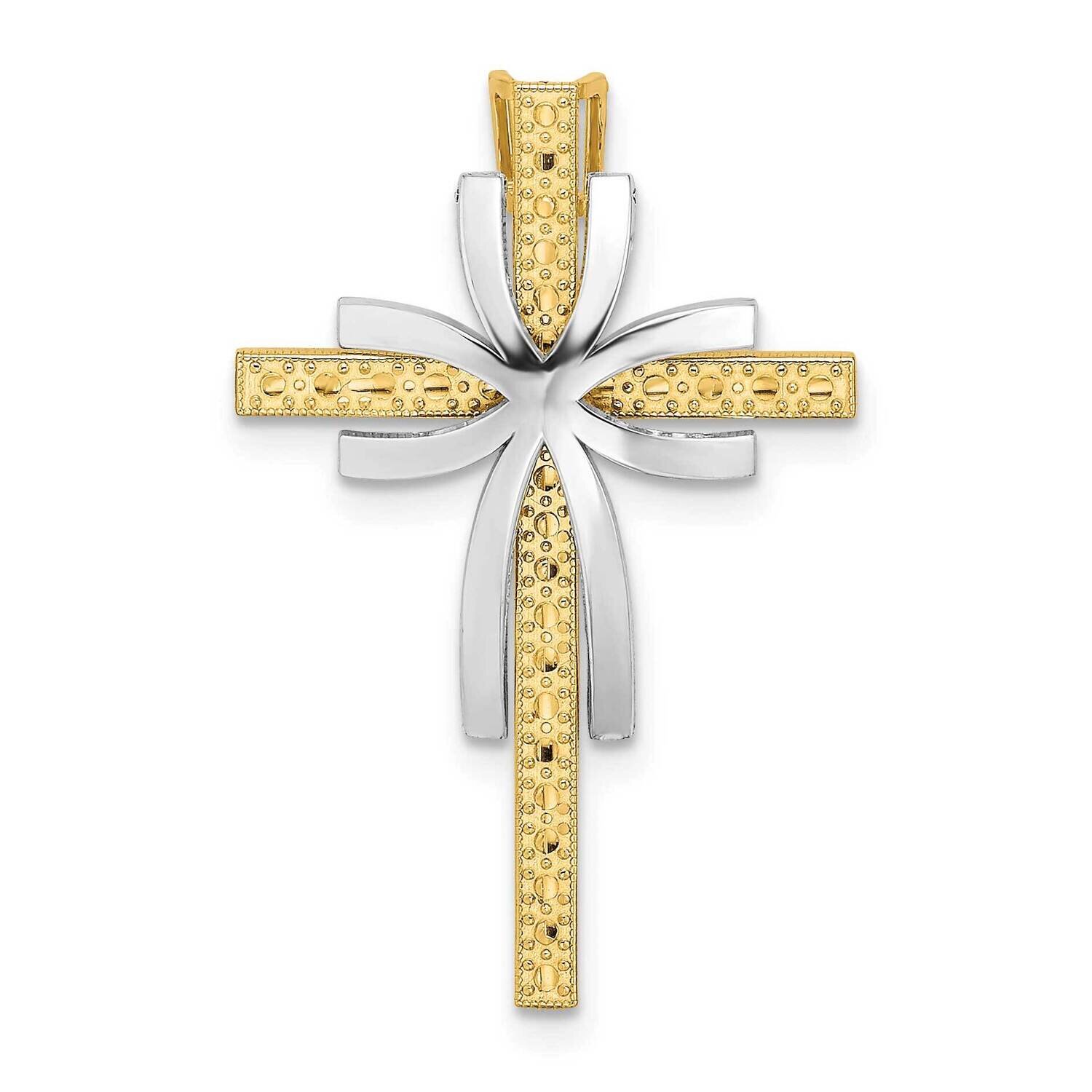 2-D Polished Texutred Cross Charm 14k Gold Rhodium K9194, MPN: K9194, 637218150182
