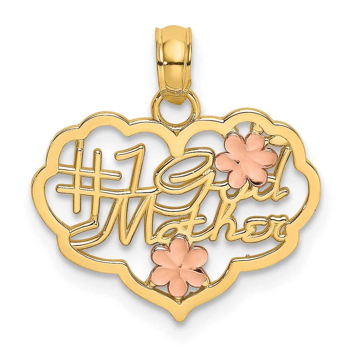 #1 God Mother In Heart Charm 14k Two-tone Gold Diamond-cut K9203, MPN: K9203, 637218163588