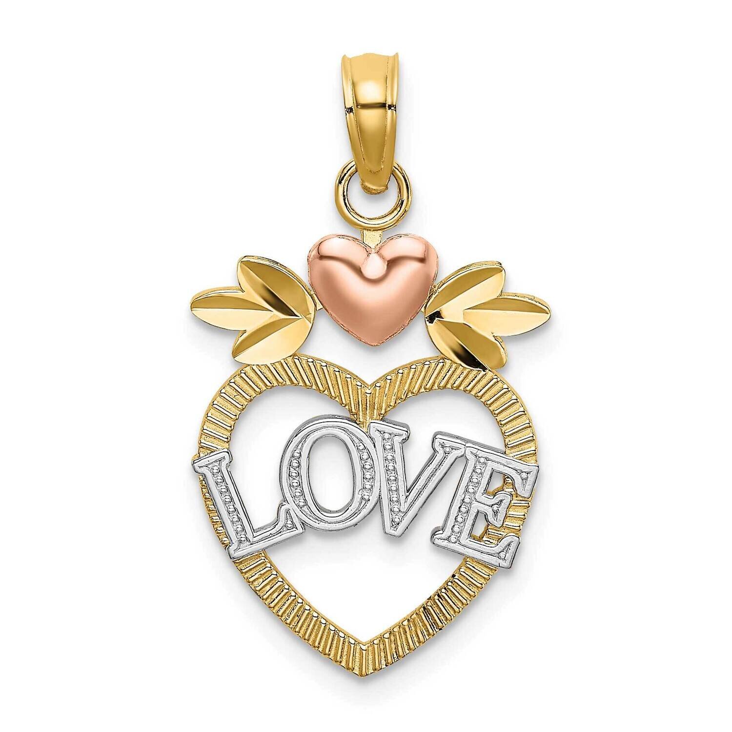 White Love Inside Heart with Pink Heart Charm 14k Tri-Color Gold K9206, MPN: K9206, 637218083701