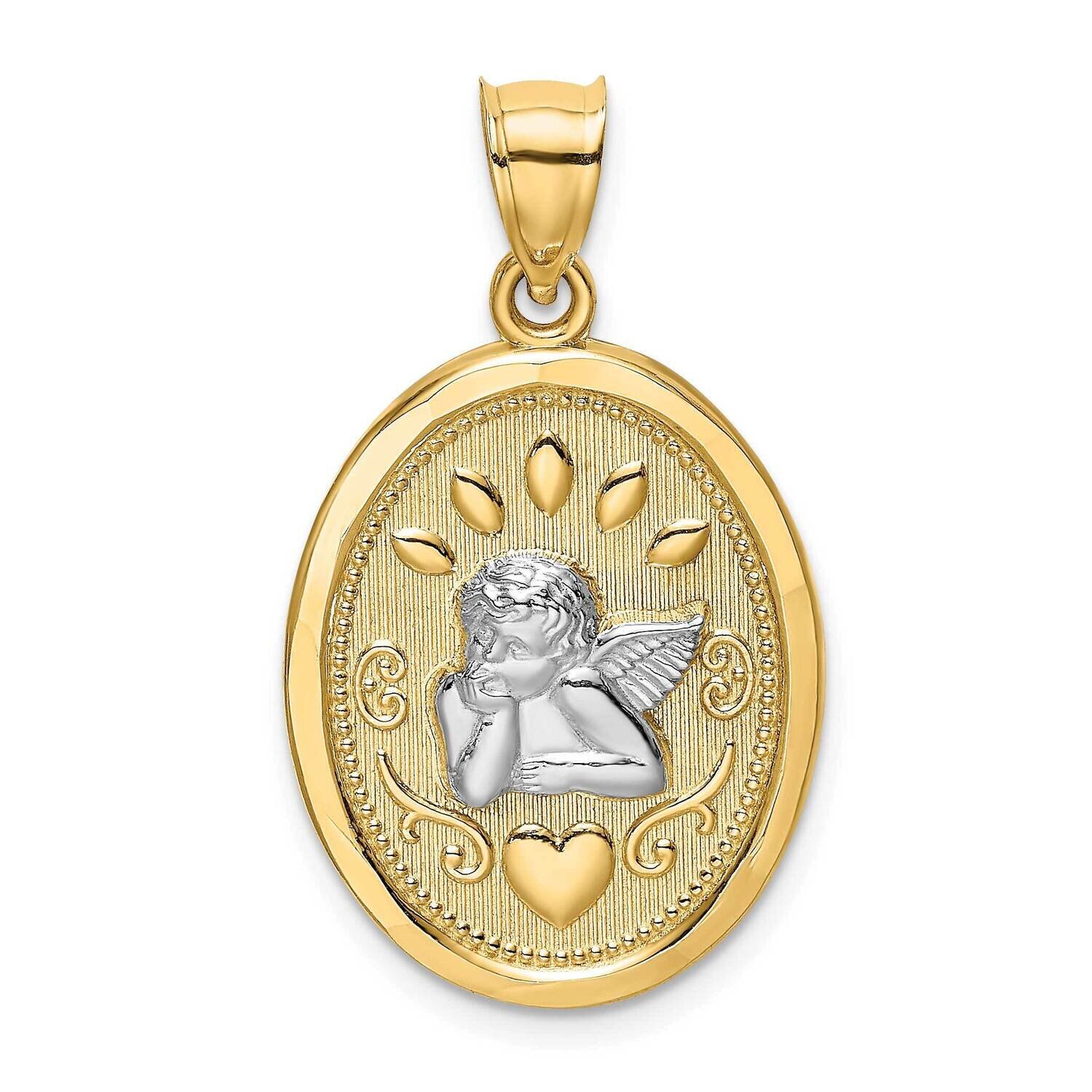 Oval Engraved Disc Cherub with Heart Charm 14k Gold Rhodium K9213, MPN: K9213, 637218083893