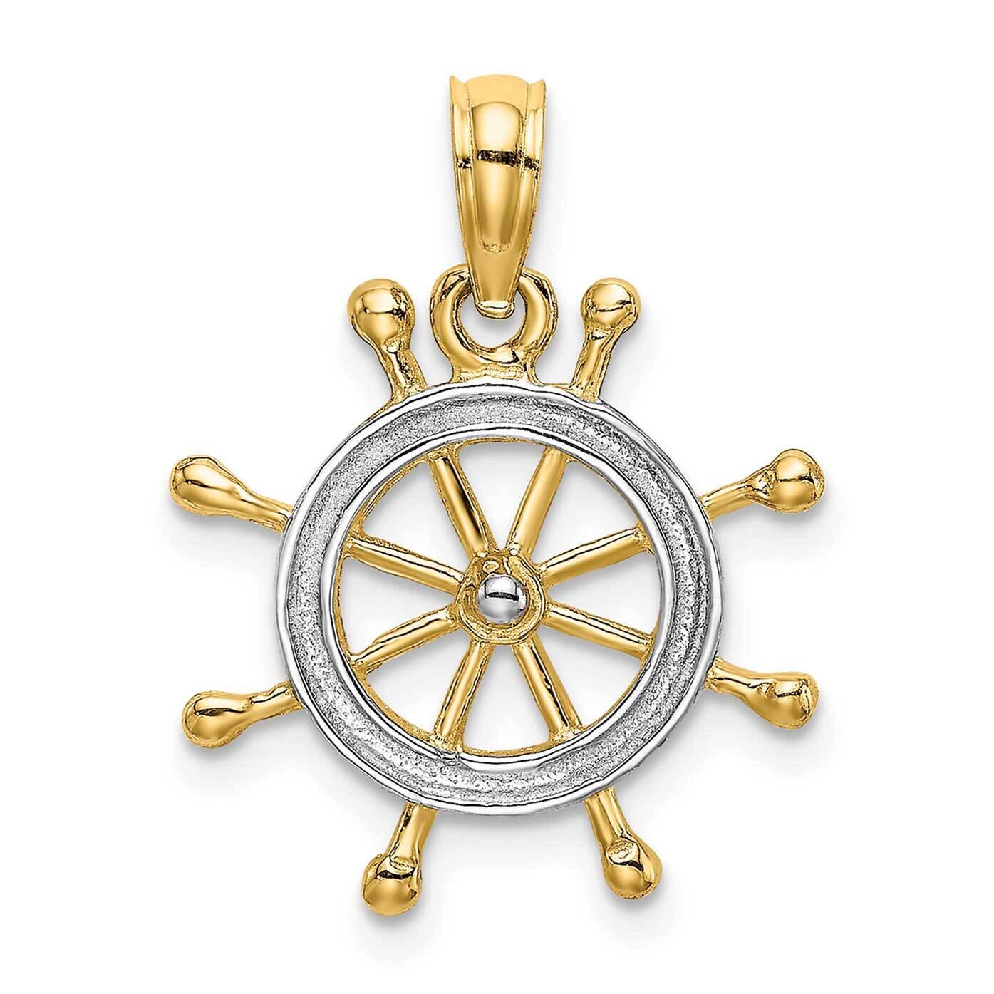 2-D Ship Wheel Charm 14k Gold Rhodium K9214, MPN: K9214, 637218085163