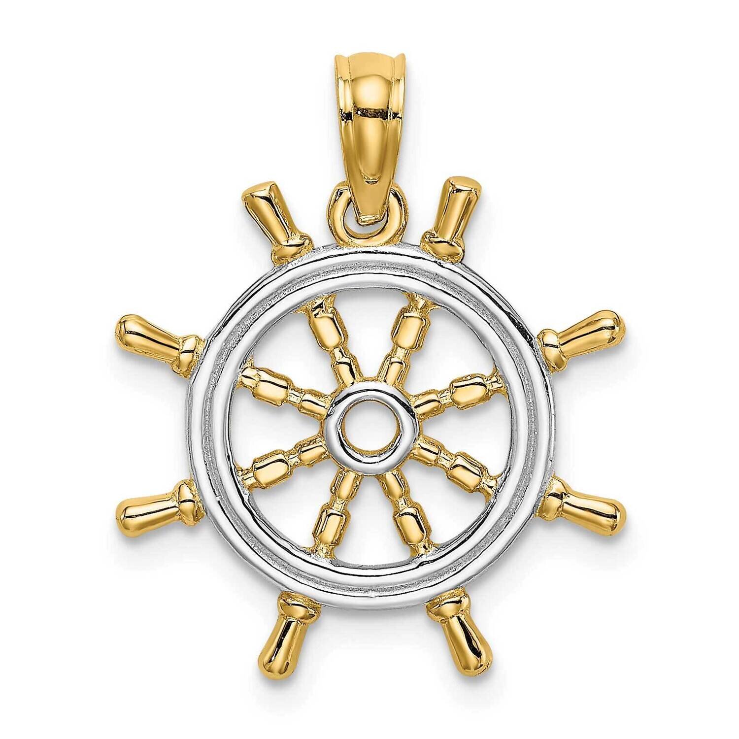 Ship'S Wheel Pendant 14k Gold Rhodium K9218