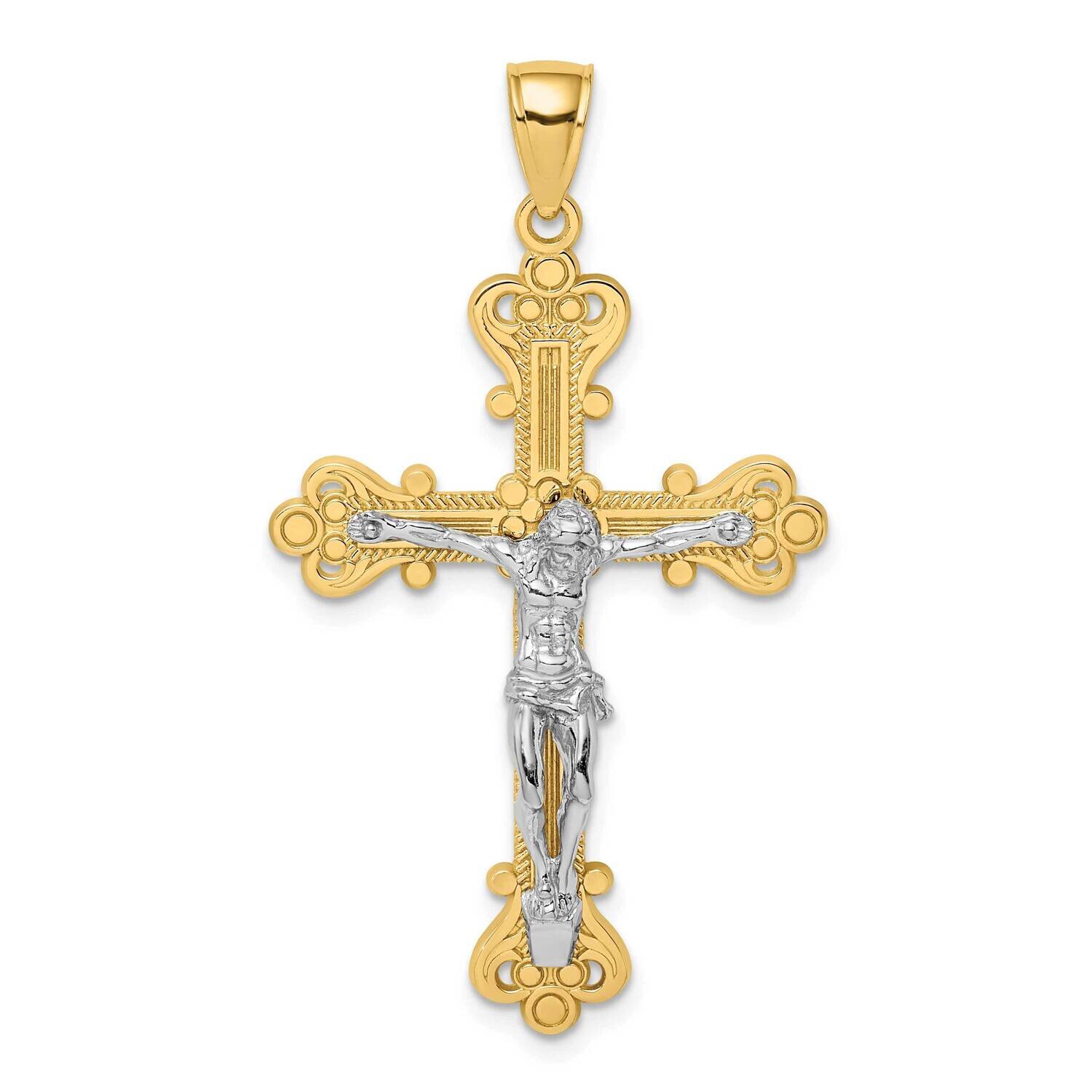 Engraved Crucifix Charm 14k Gold Rhodium K9220