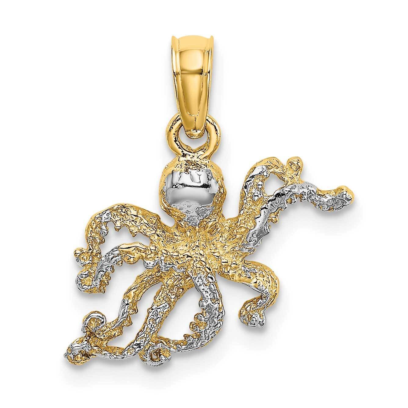 2-D Textured Octopus Charm 14k Gold Rhodium K9222