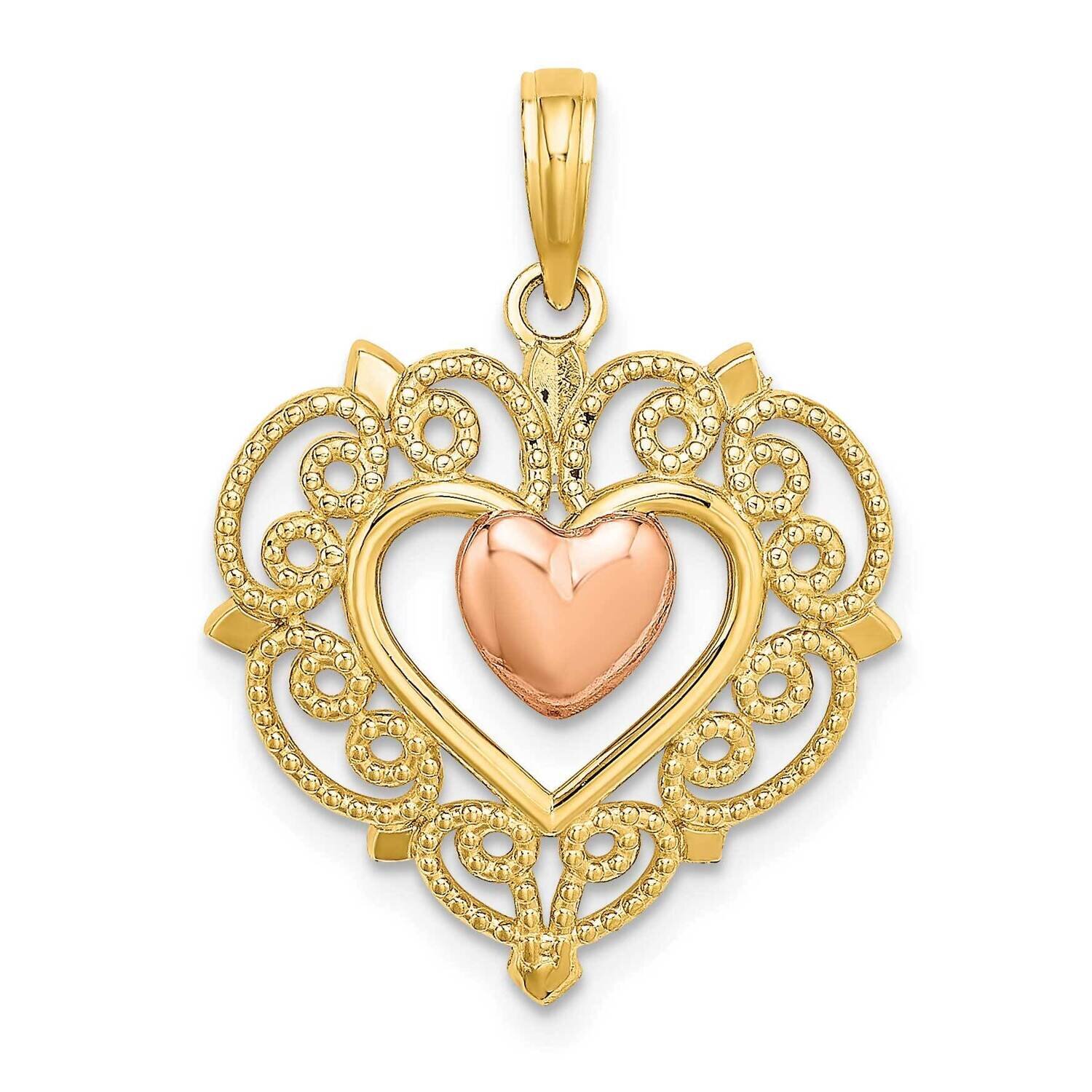 Heart with Lace Trim Charm 14k Yellow &amp; Rose Gold K9233, MPN: K9233, 637218086276