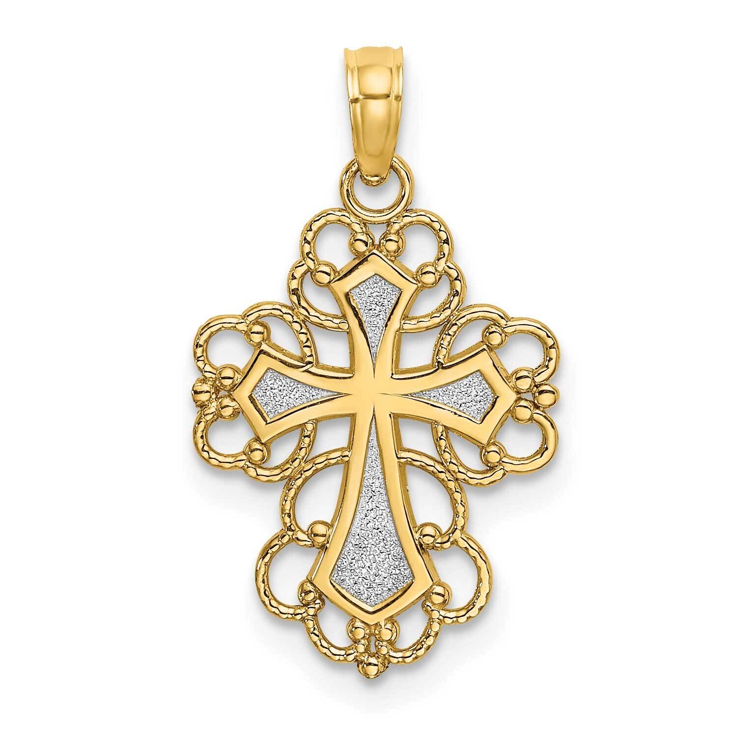 Beaded Lace Trim Cross Charm 14k Gold Rhodium K9240, MPN: K9240, 637218114351