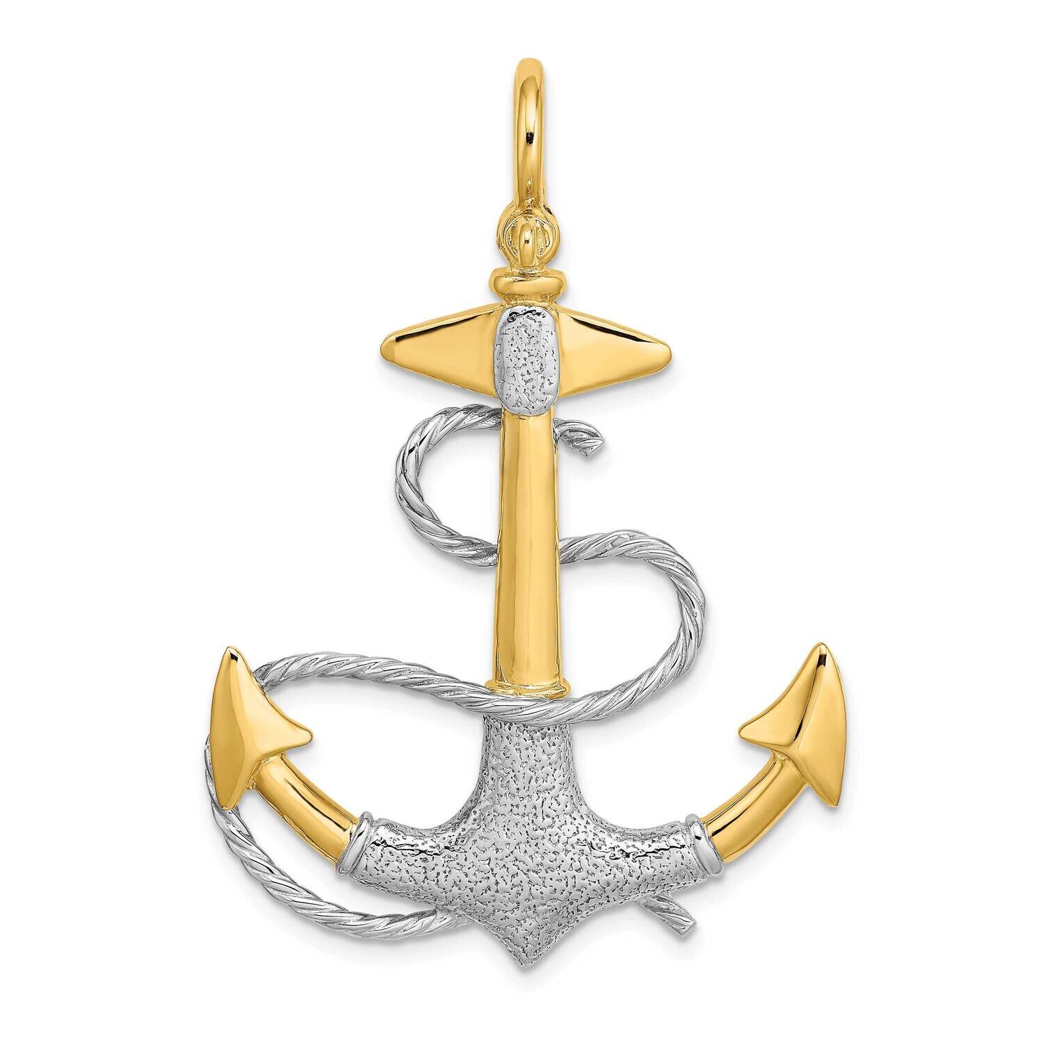 3-D Anchor with White Rope Shackle Bail Charm 14k Gold Rhodium K9248, MPN: K9248, 637218088409