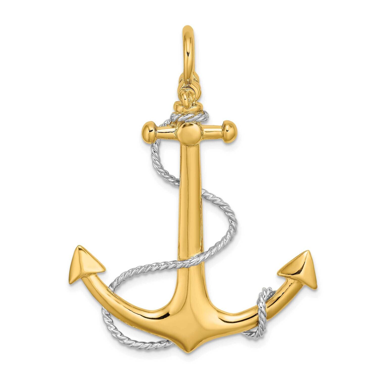 3-D Large Anchor with Rope Shackle Bail Charm 14k Gold Rhodium K9251, MPN: K9251, 637218088430