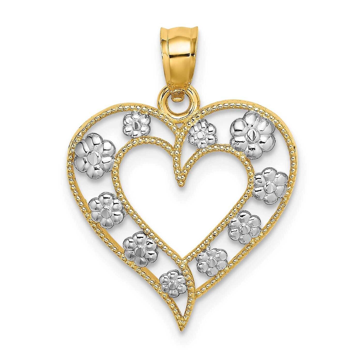 Beaded Cut-Out Heart with Flowers Charm 14k Two-tone Gold K9252, MPN: K9252, 637218088447