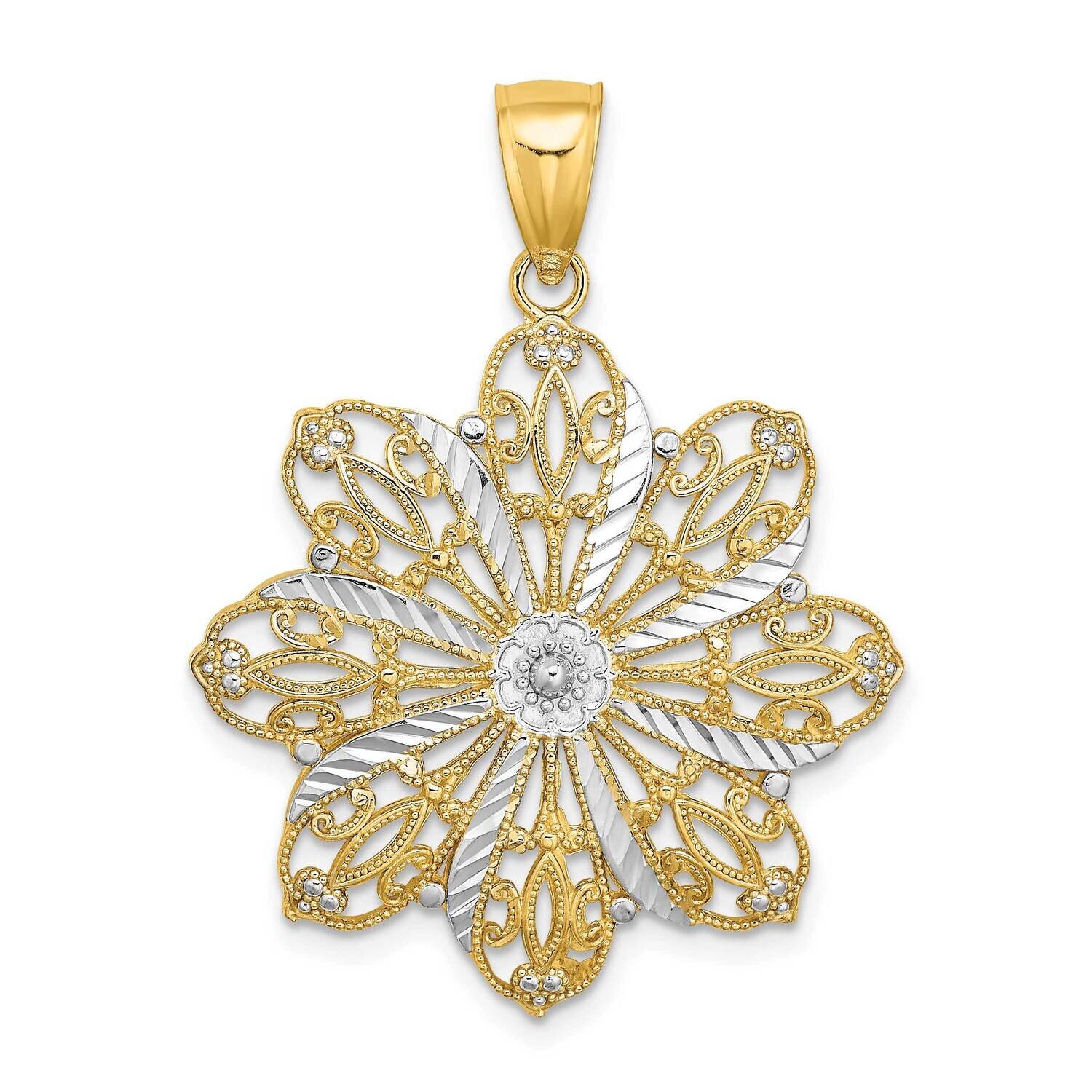 Flower Charm 14k Gold Rhodium Diamond-cut K9256, MPN: K9256, 637218088508