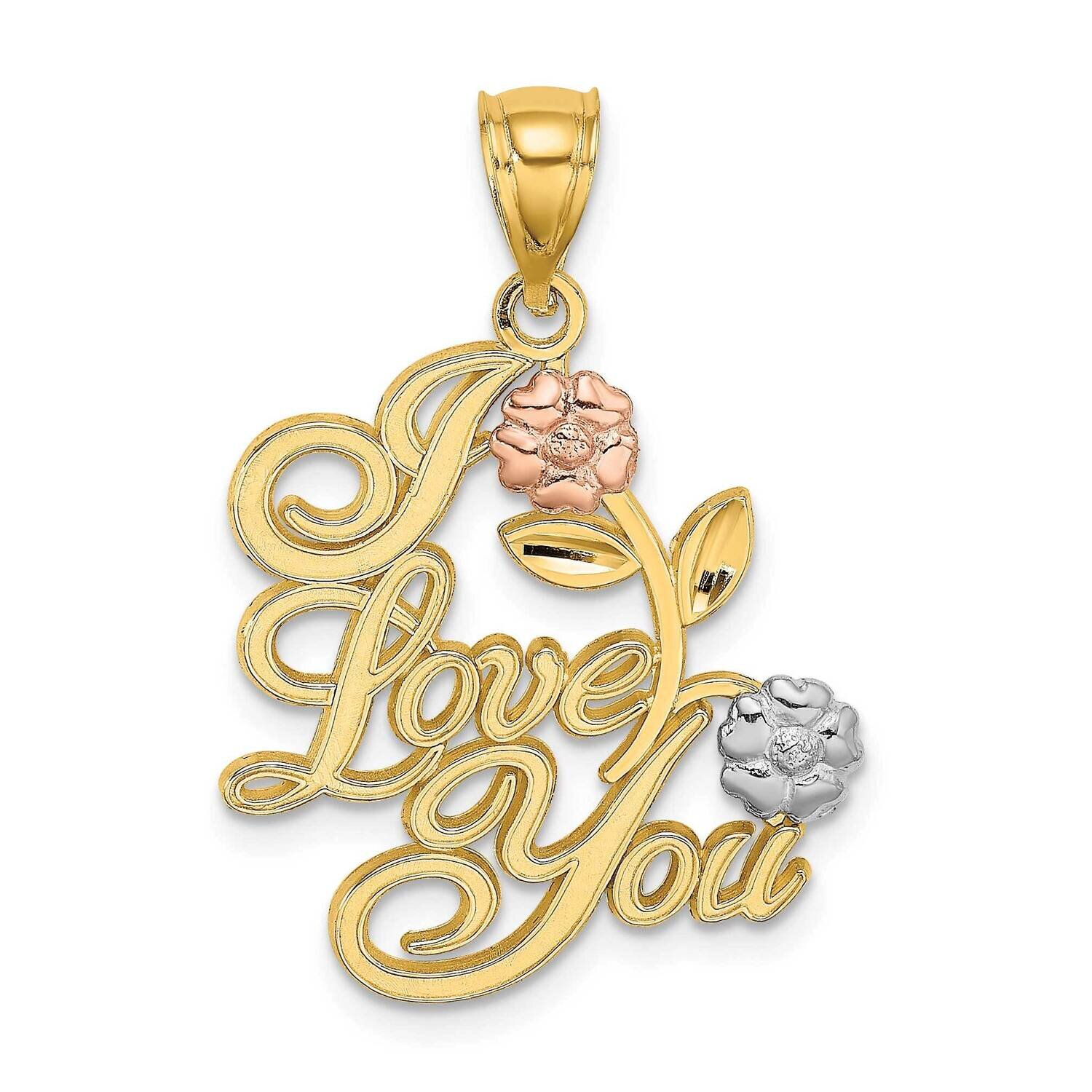 I Love You Script with Two Flowers Charm 14k Tri-Color Gold K9261, MPN: K9261, 637218088614
