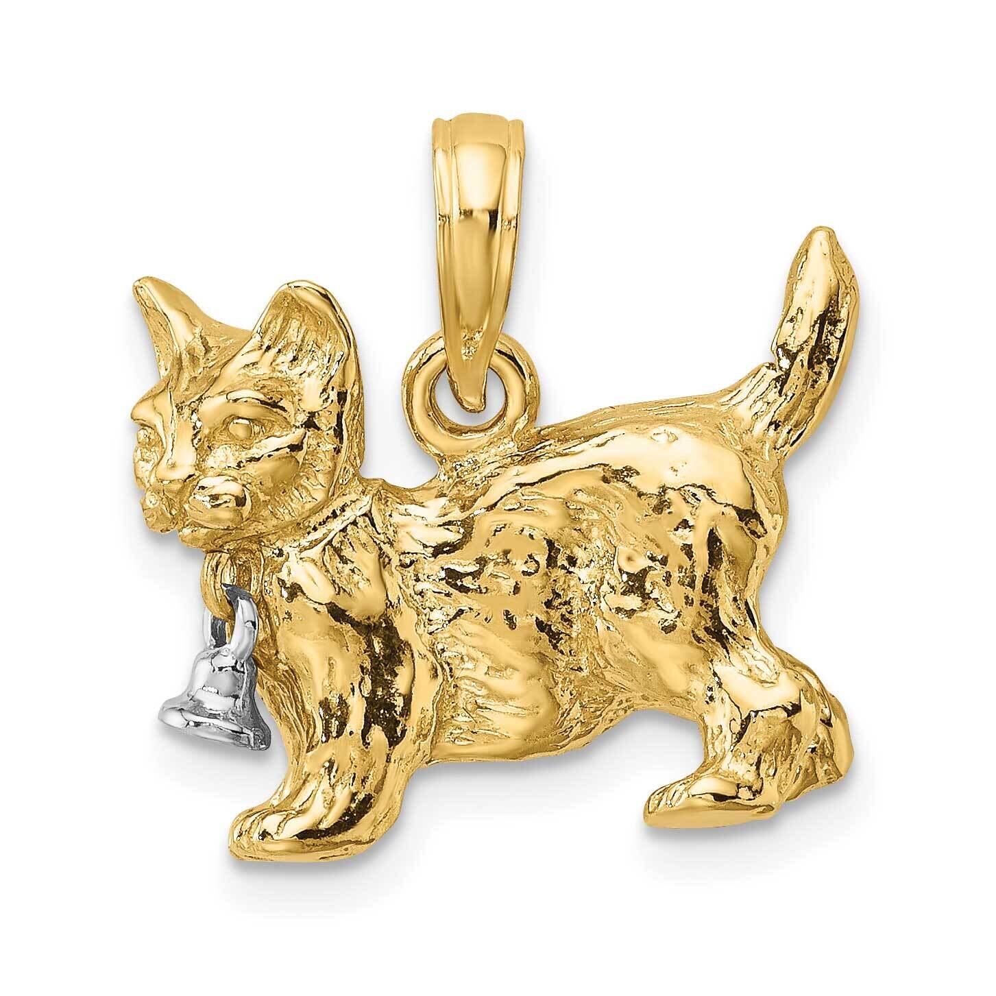 3-D Cat with Dangling Bell Charm 14k Gold Rhodium K9262, MPN: K9262, 637218089697