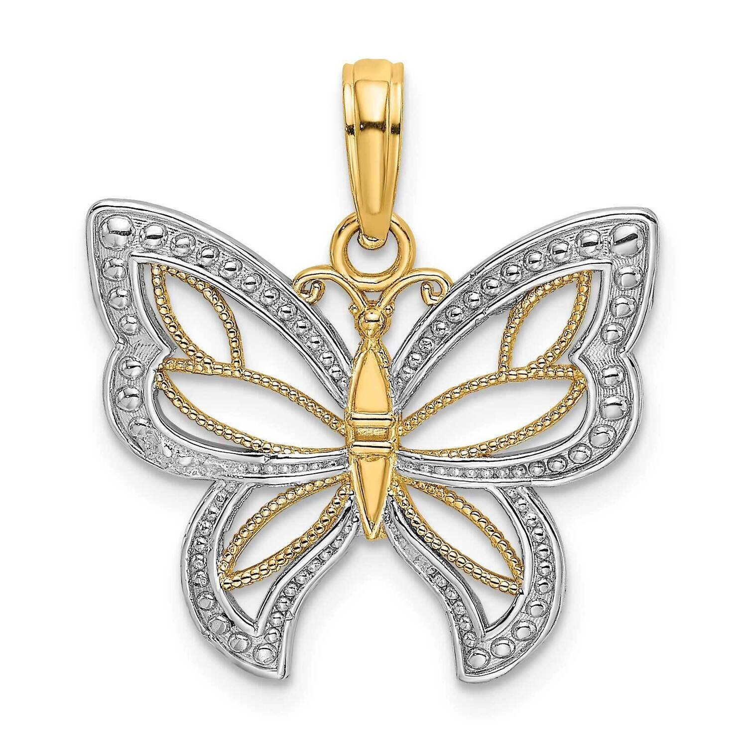 Butterfly with White Beaded Wings Charm 14k Gold Rhodium K9263, MPN: K9263, 637218089703