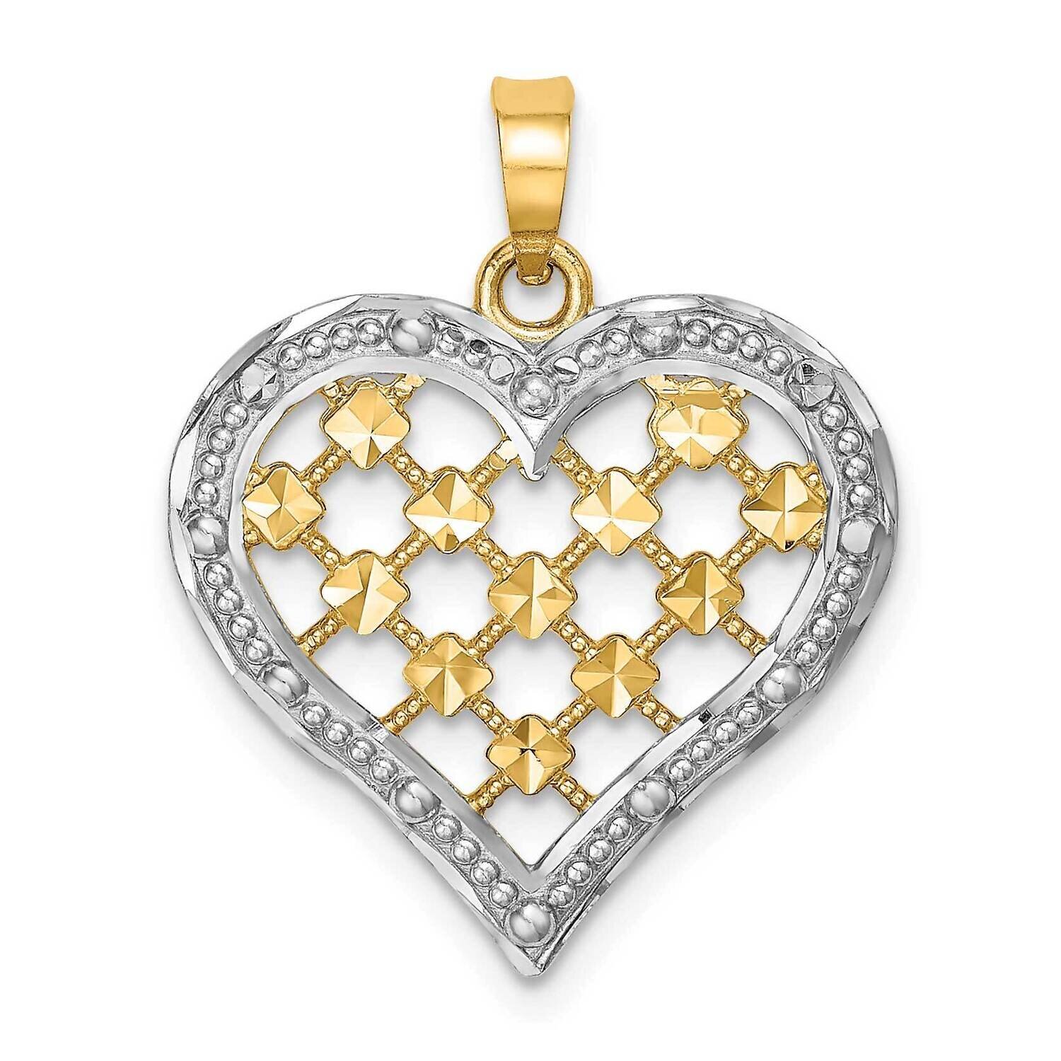 Outline Heart Charm 14k Gold Rhodium Diamond-cut K9265, MPN: K9265, 637218089932