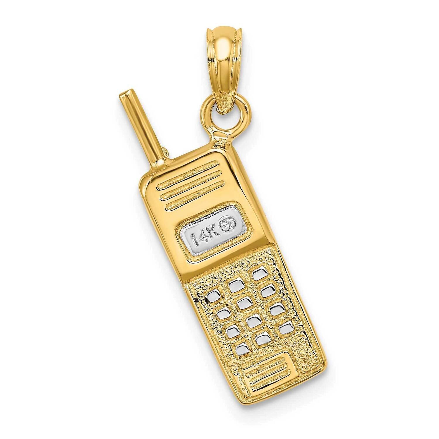 3-D Cell Phone Charm 14k Gold Rhodium K9283