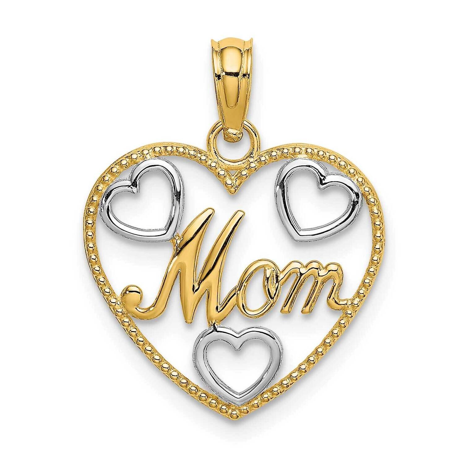 Hearts Beaded Mom Charm 14k Gold Rhodium K9294
