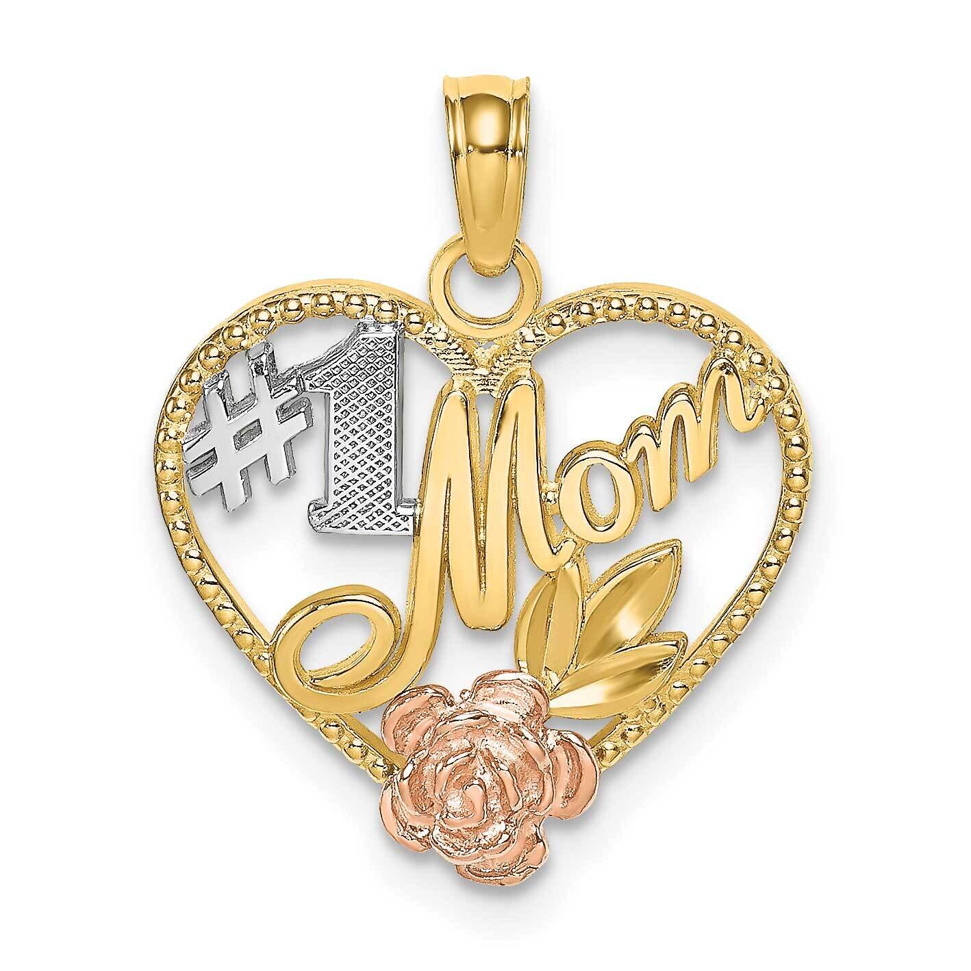 Beaded Heart with #1 Mom Charm 14k Tri-Color Gold K9300