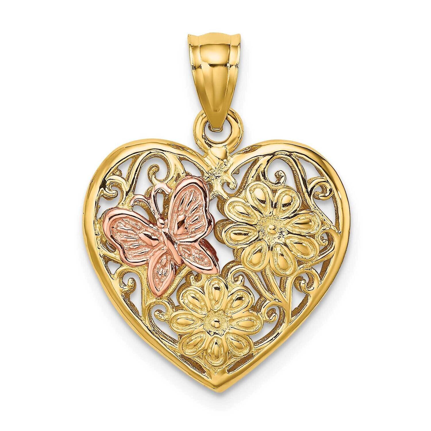 3-D Heart with Butterfly Reversible Charm 14k Two-tone Gold K9304