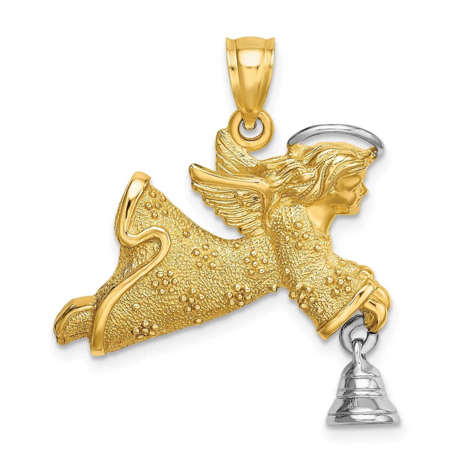 2-D Flying Angel with Moveable Bell Charm 14k Gold Rhodium K9316, MPN: K9316, 637218104598