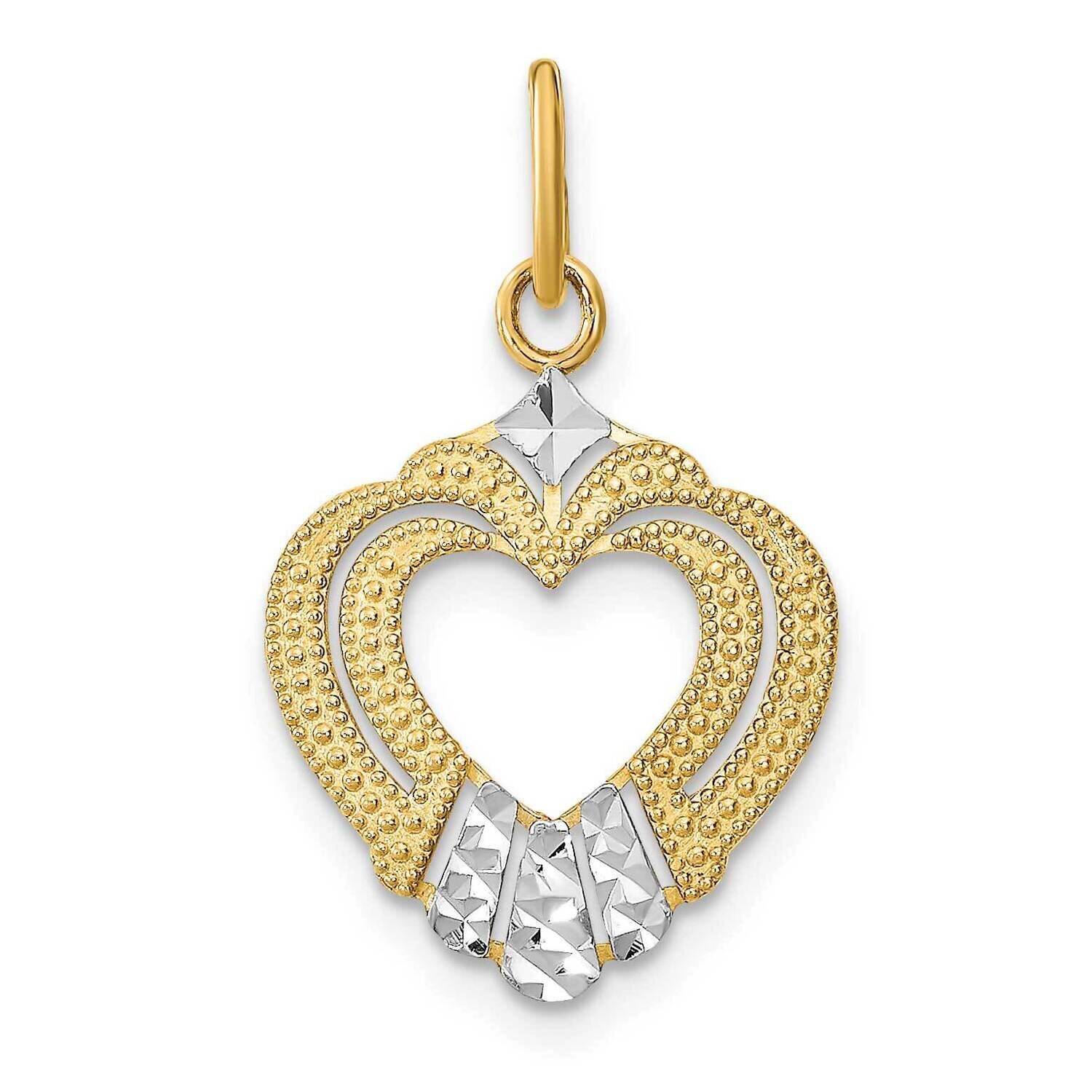 Textured Heart Charm 14k Gold Rhodium Diamond-cut K9317