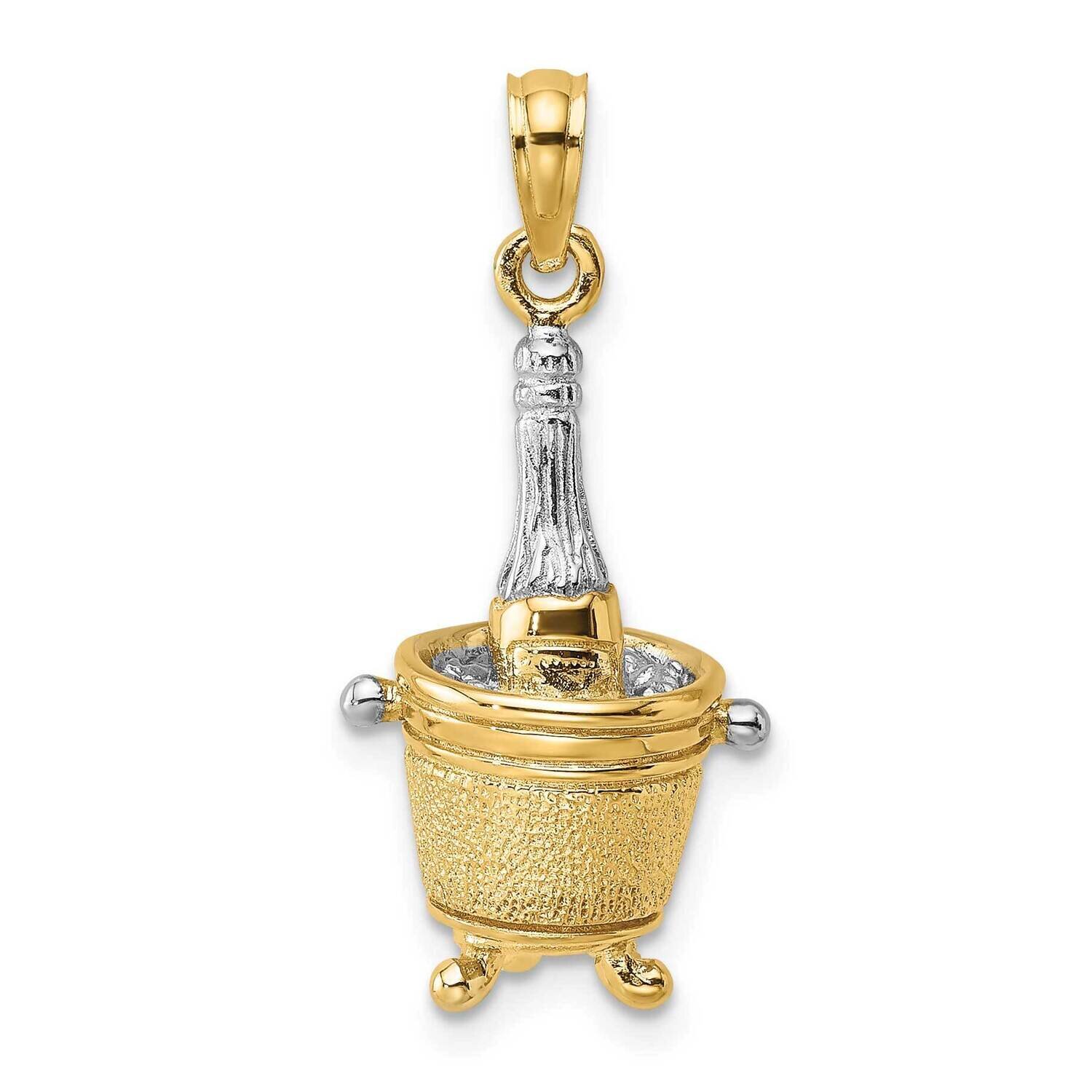 3-D Champagne Bottle In Ice Bucket Charm 14k Gold Rhodium K9320, MPN: K9320, 637218104642