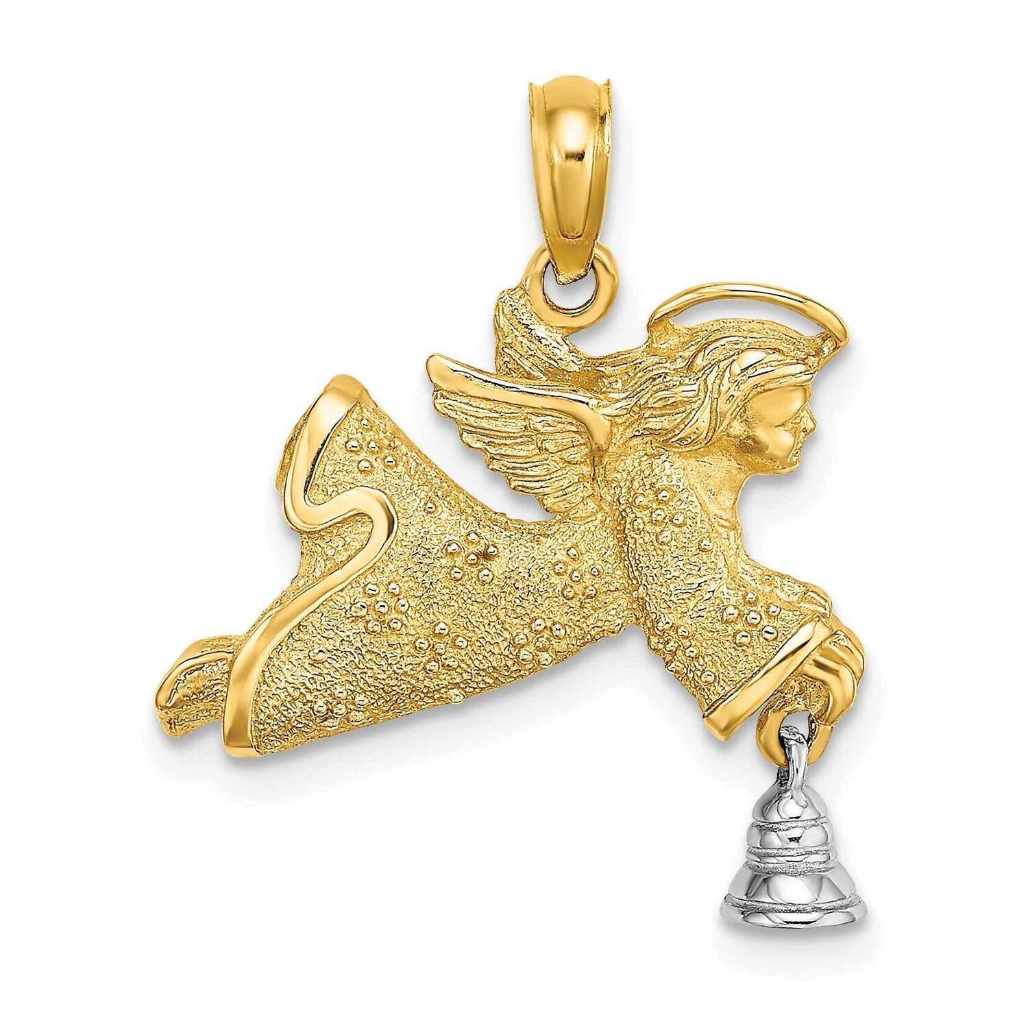 2-D Flying Angel with Moveable Bell Charm 14k Gold Rhodium K9325, MPN: K9325, 637218107353