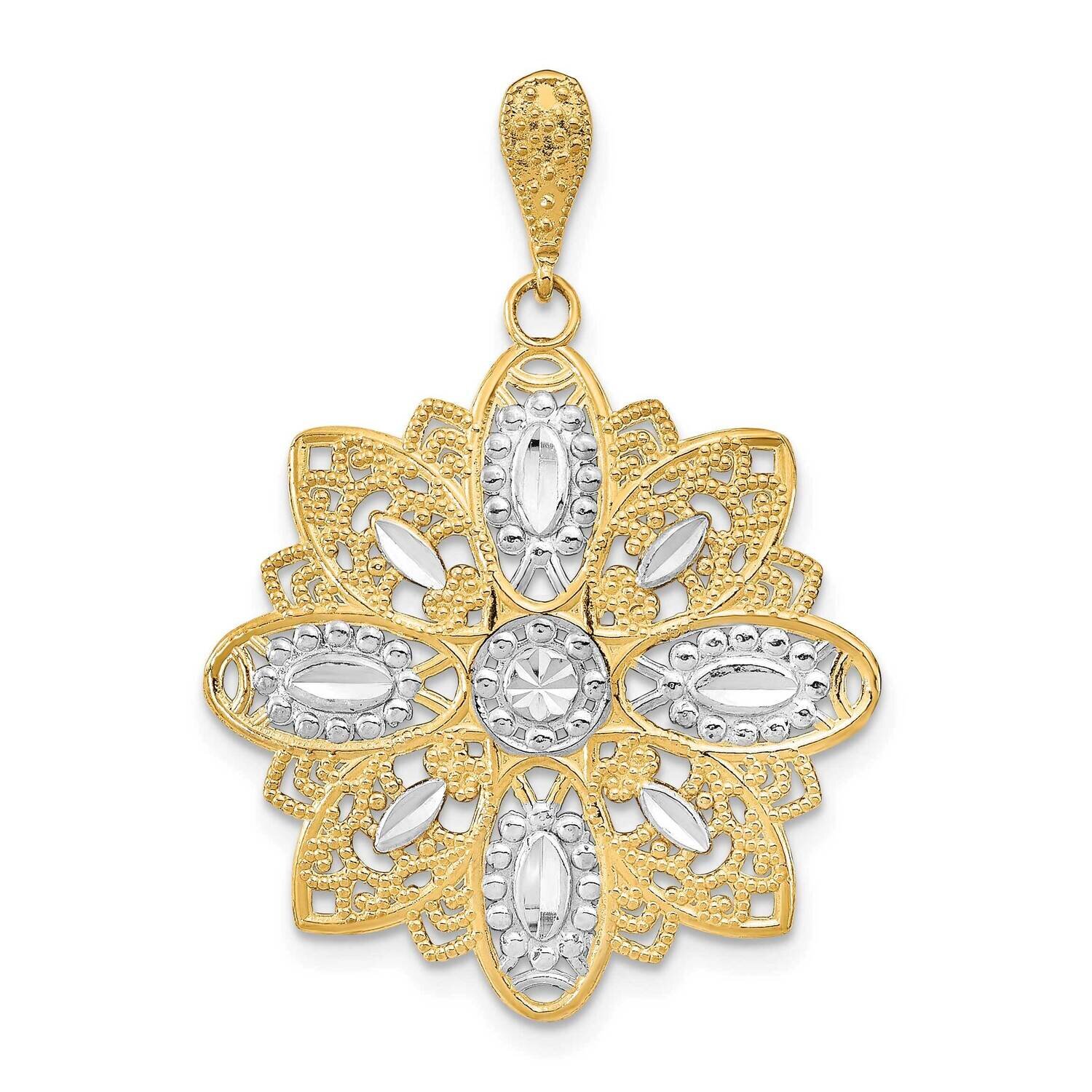 Filigree Flower Charm 14k Gold Rhodium Diamond-cut K9327, MPN: K9327, 637218110193