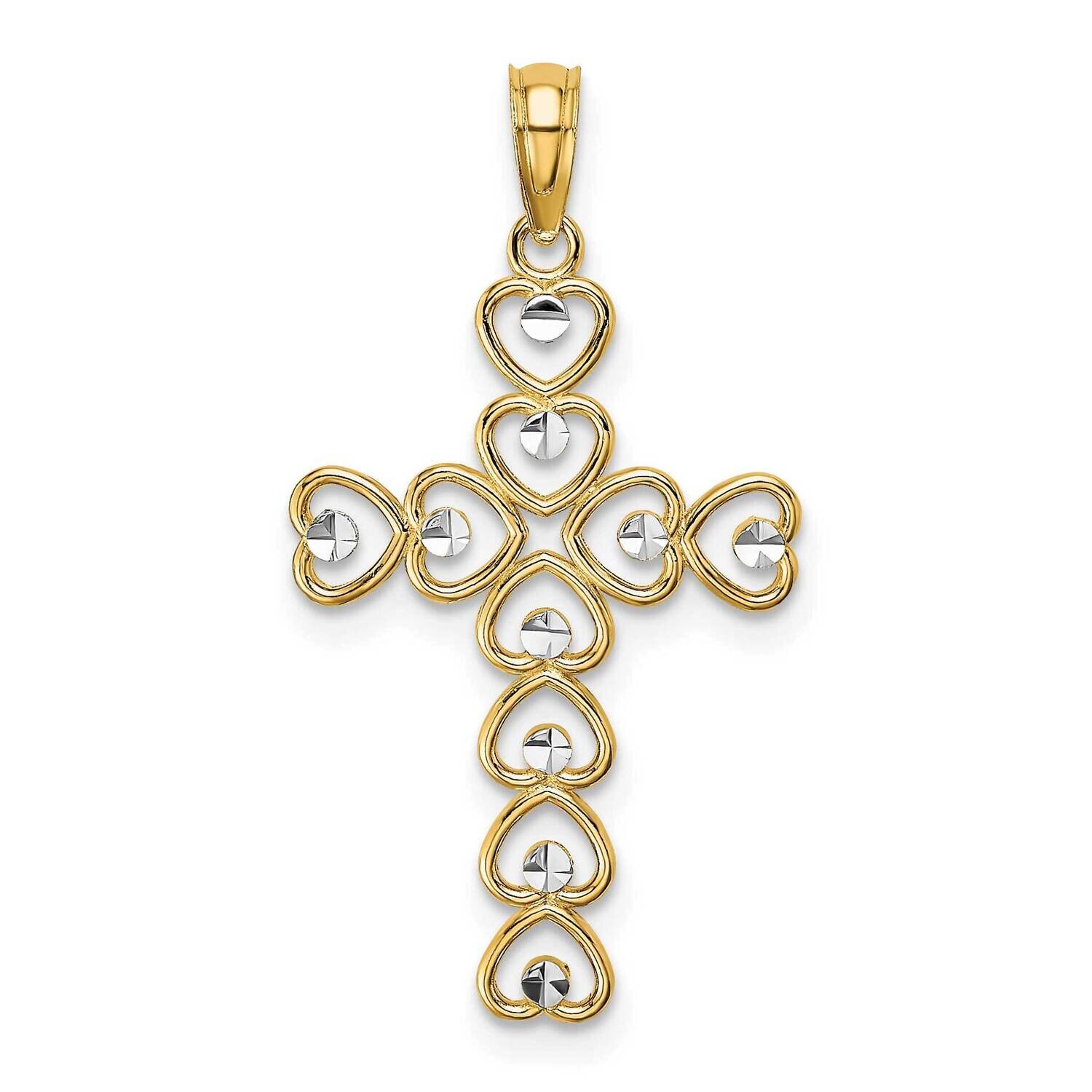 Heart Cross Charm 14k Gold Rhodium Diamond-cut K9333, MPN: K9333, 637218110285
