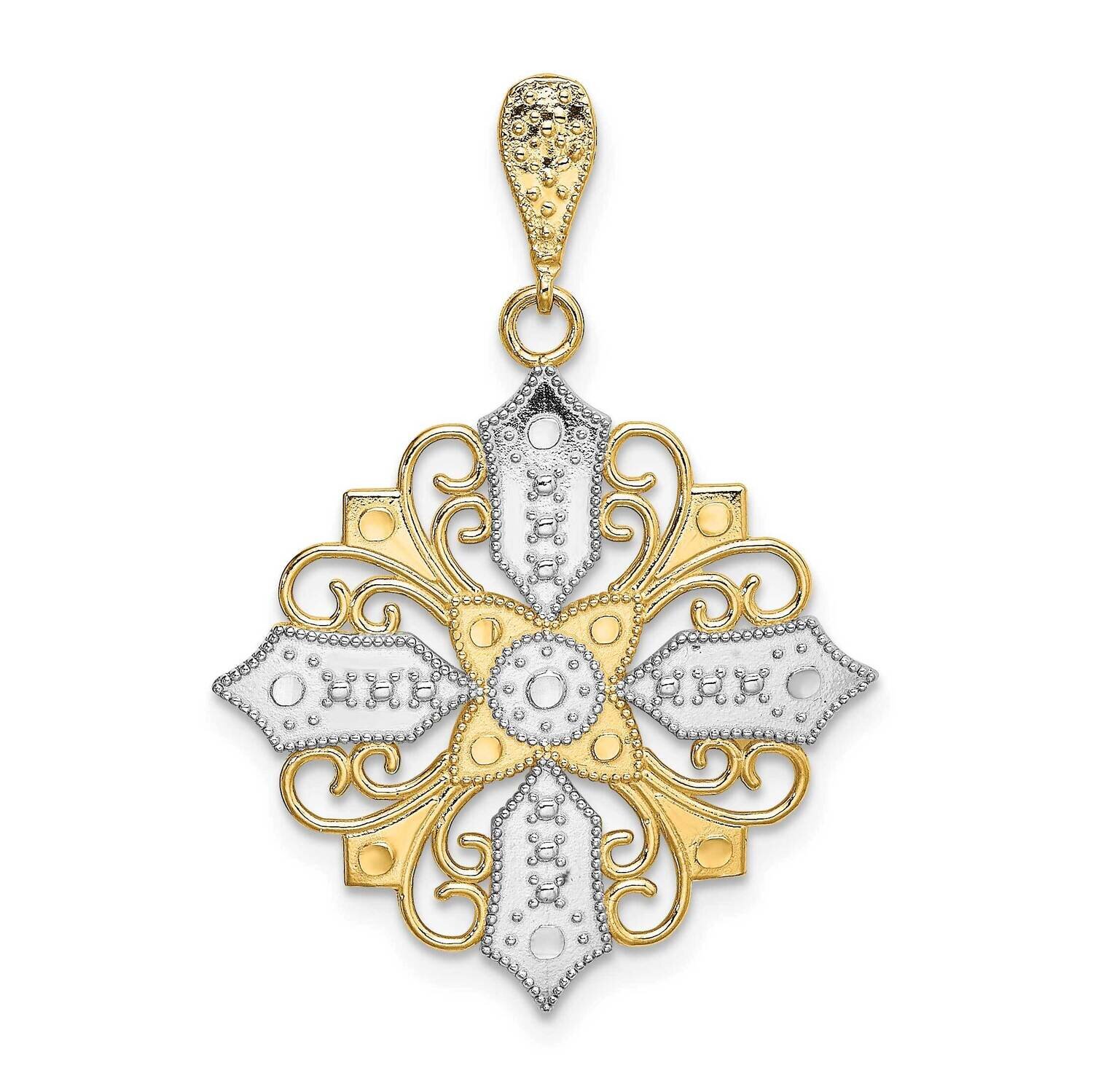 Cut-Out Cross Medallion Charm 14k Gold Rhodium K9335, MPN: K9335, 63721811034