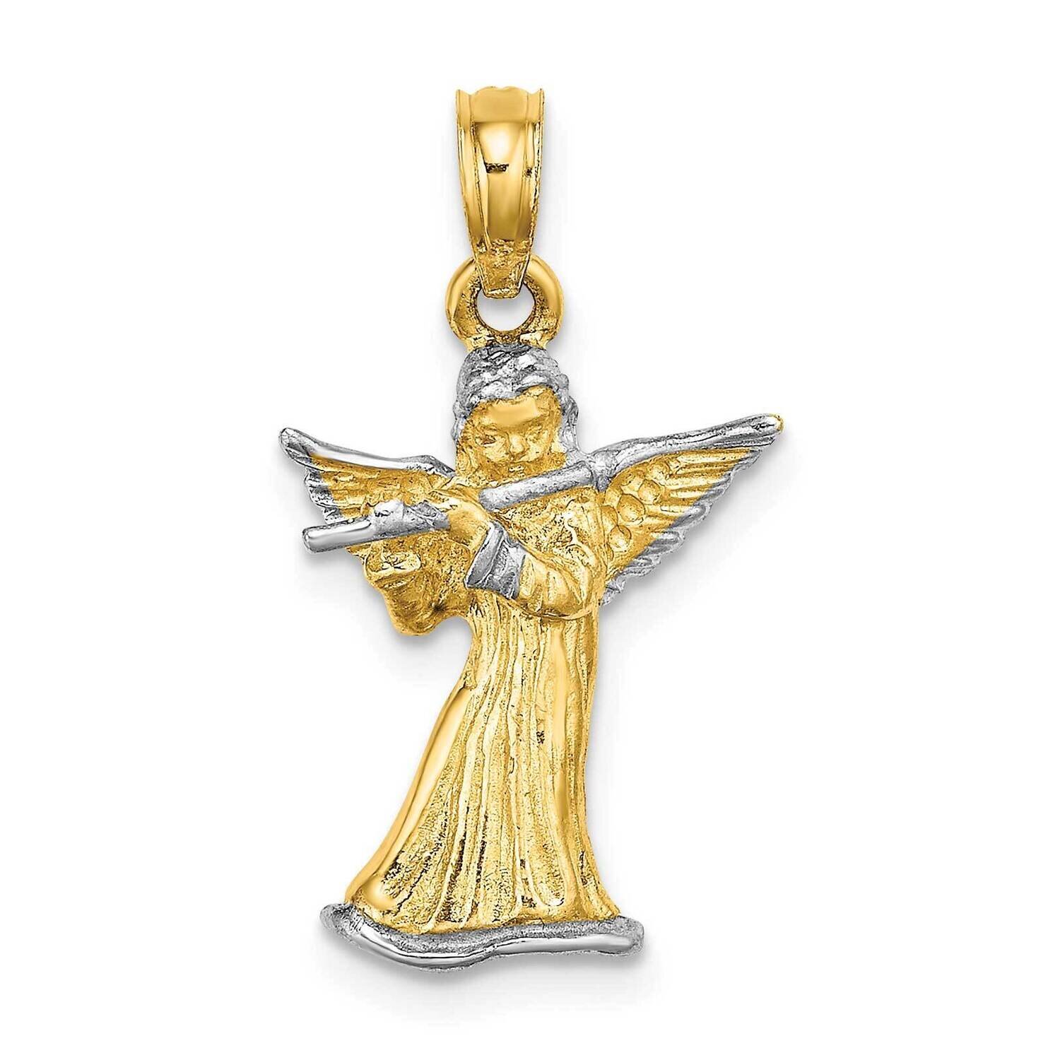 3-D Angle Playing Flute Charm 14k Gold Rhodium K9350