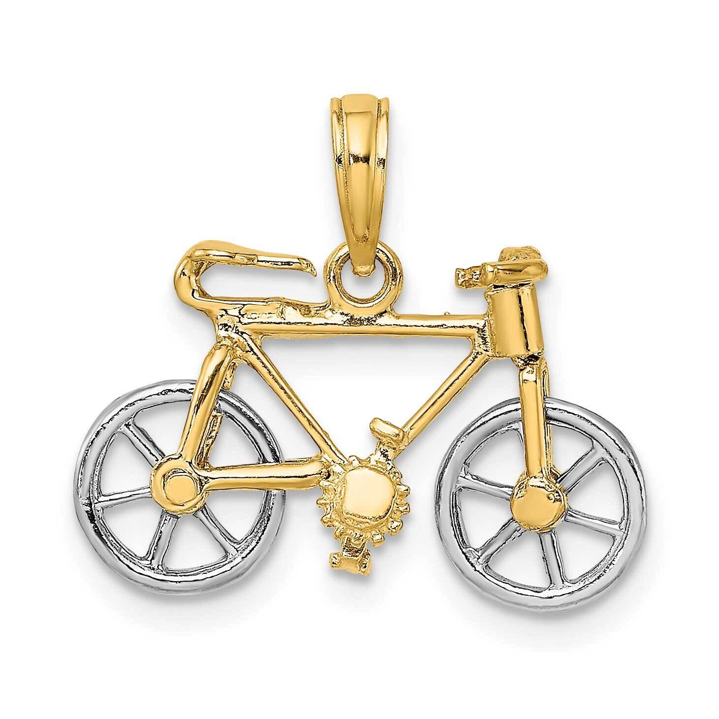 3-D Bicycle with Moveabel Tires Charm 14k Gold Rhodium K9357
