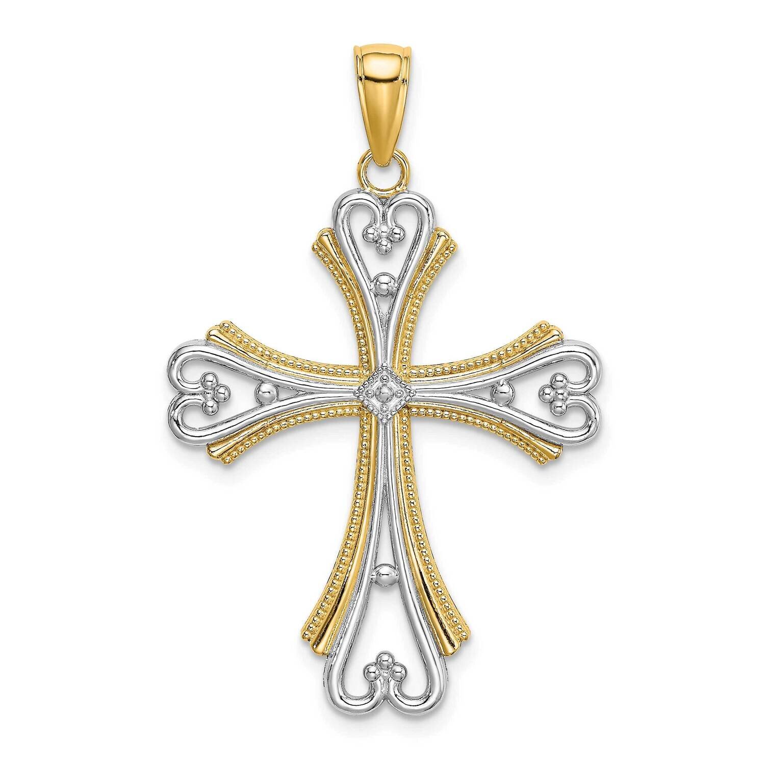 Beaded Heart Cross Charm 14k Gold Rhodium K9369, MPN: K9369, 63721815018