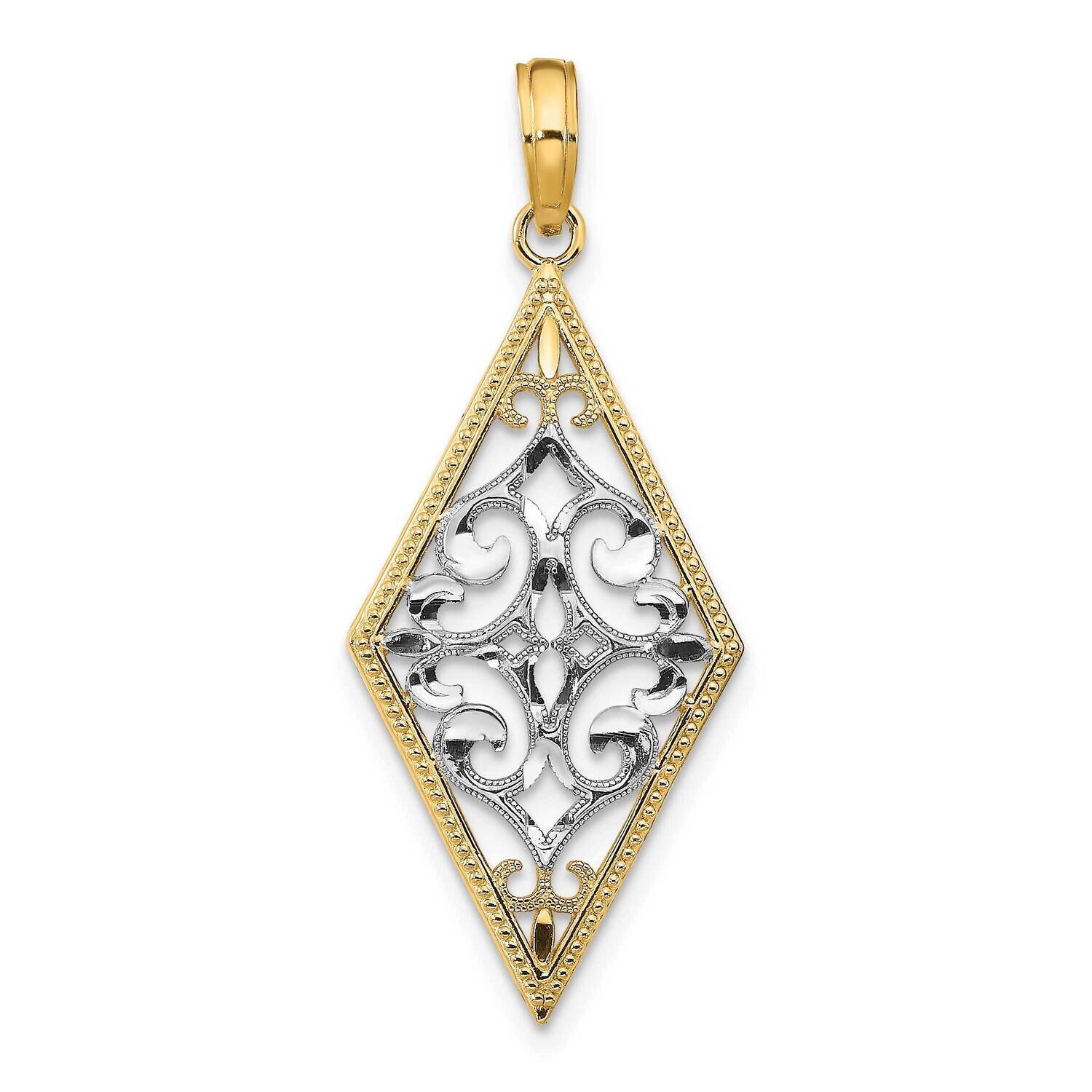 Diamond Shape Cut-Out Filigree Charm 14k Gold Rhodium K9373, MPN: K9373, 637218131938