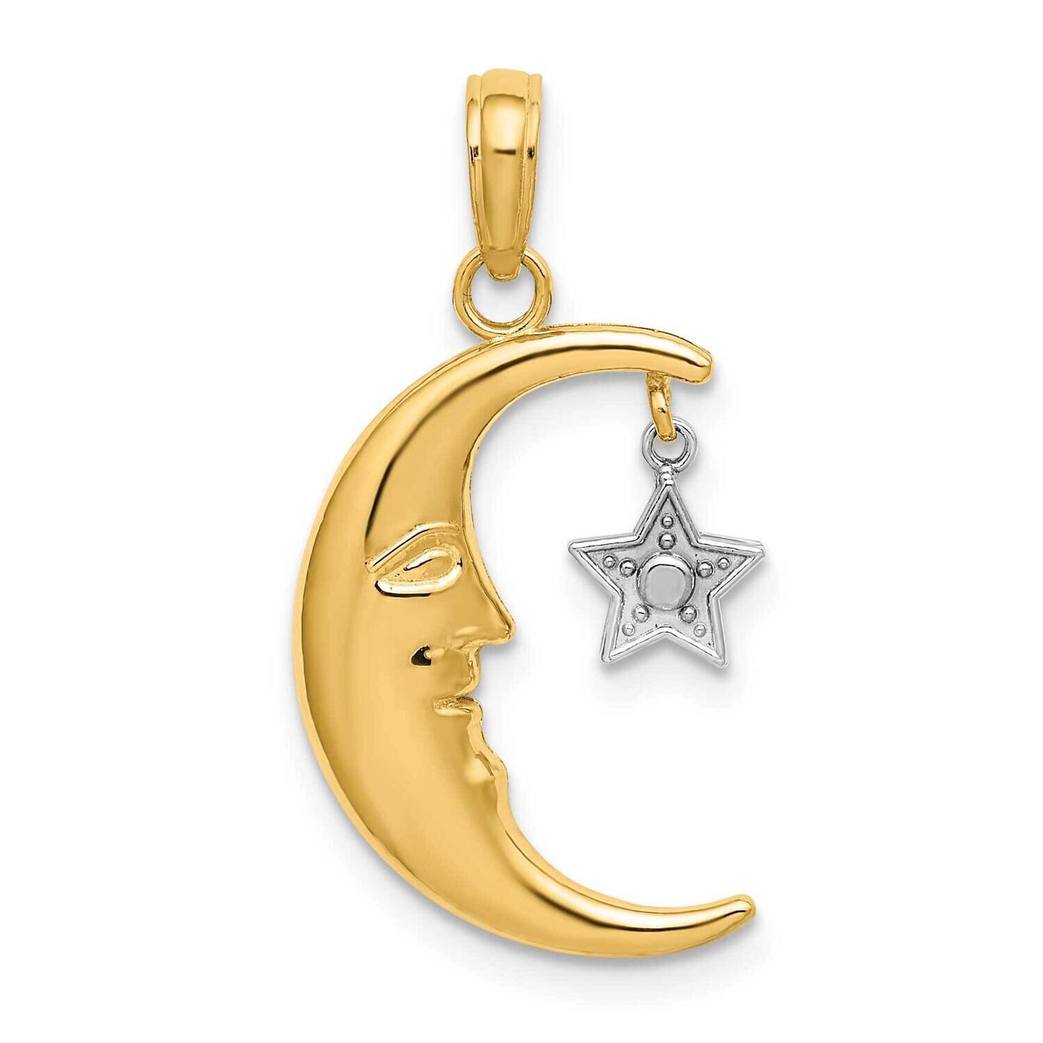 Half Moon with Star Moveable Charm 14k Gold Rhodium K9376