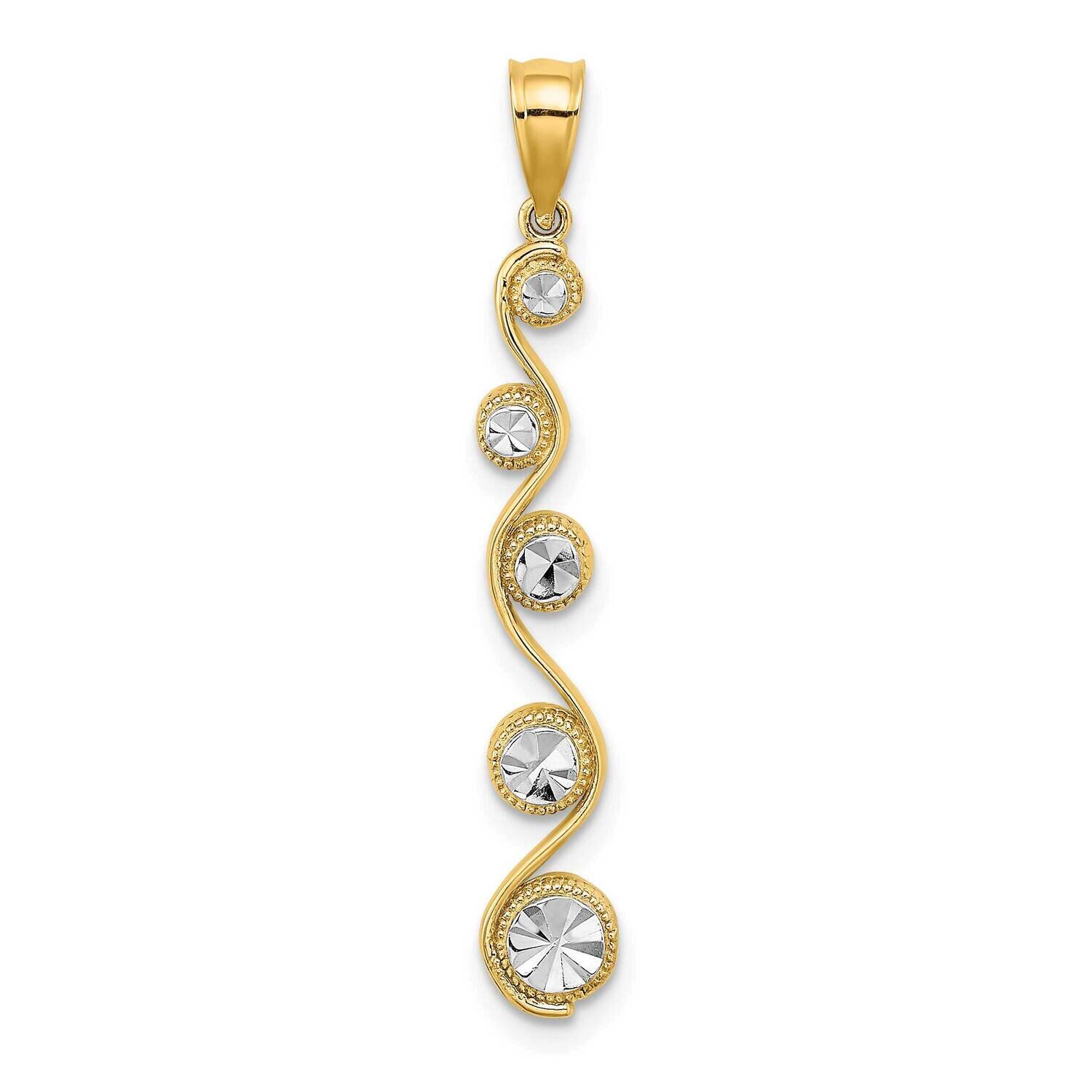 Diagonal Swirl Charm 14k Gold Rhodium Diamond-cut K9378, MPN: K9378, 63721813212