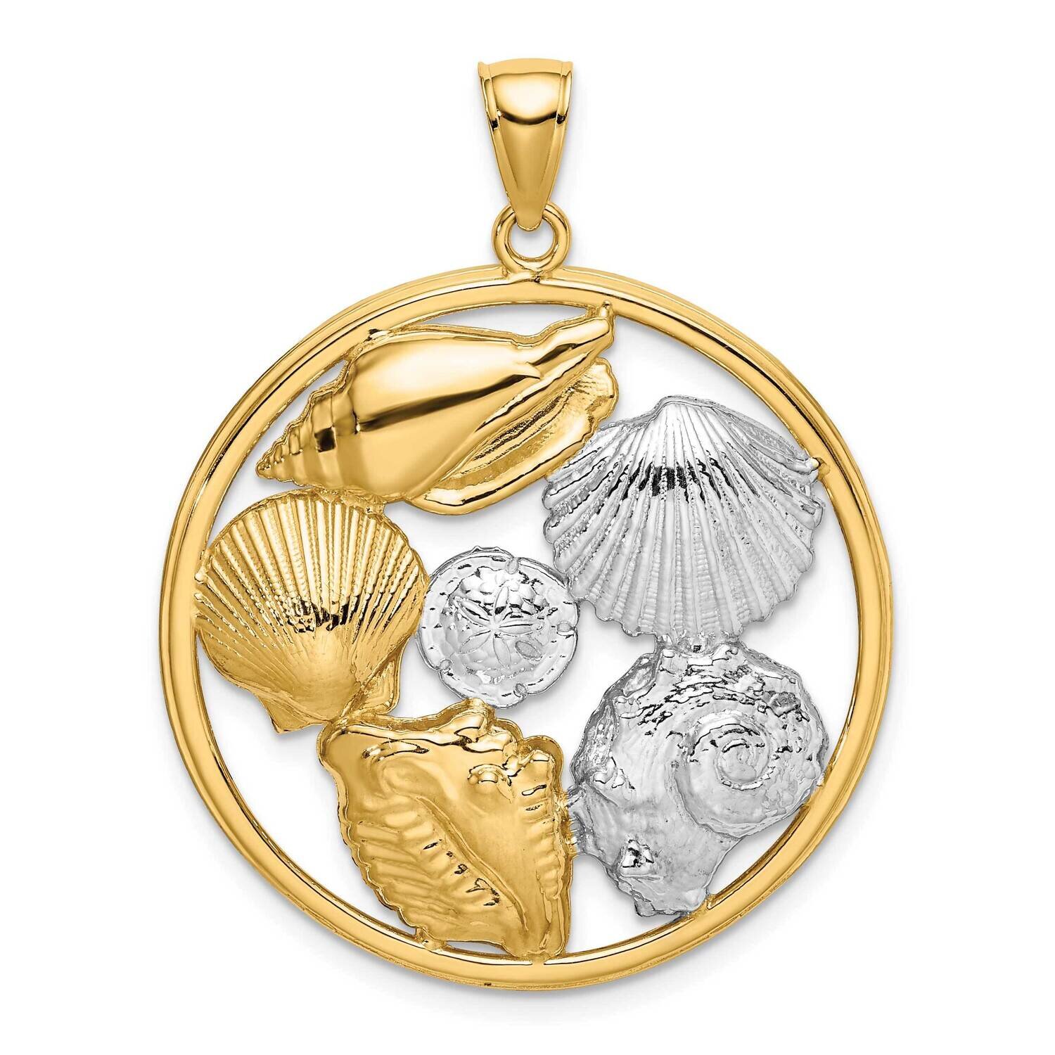 Shell Cluster In Round Frame Charm 14k Gold Rhodium K9384, MPN: K9384, 637218134427