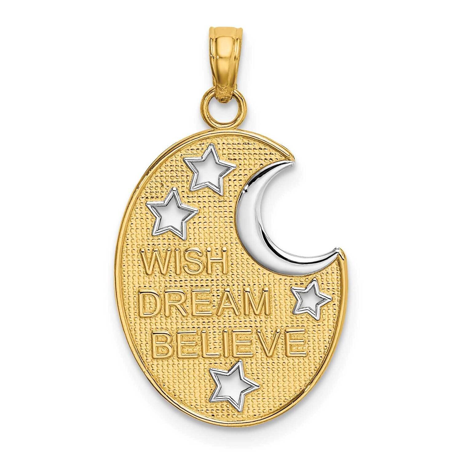 Wish Dream Believe with Moon Stars Charm 14k Gold Rhodium K9386, MPN: K9386, 637218134441