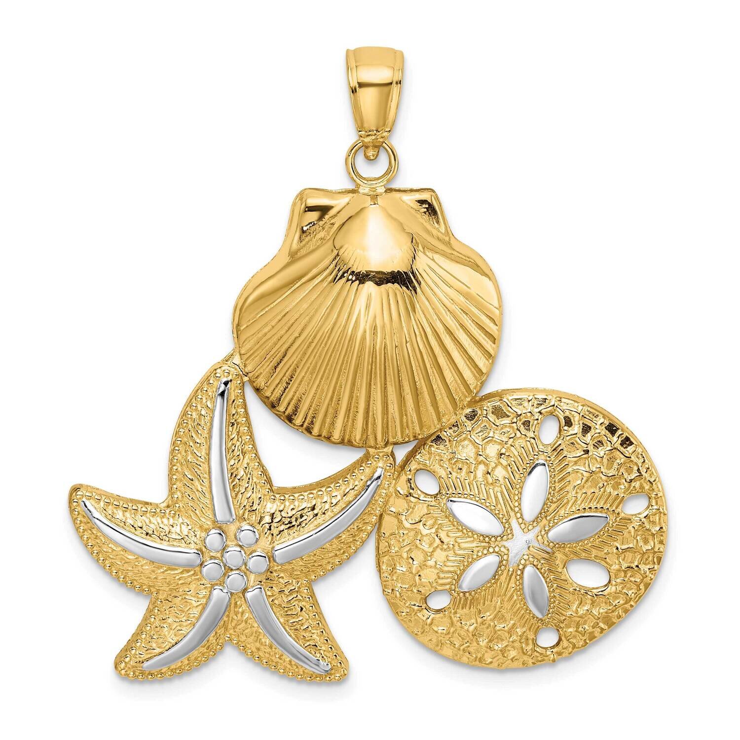 Scallop Starfish Sand Dollar Cluster Charm 14k Gold Rhodium K9387, MPN: K9387, 637218134458