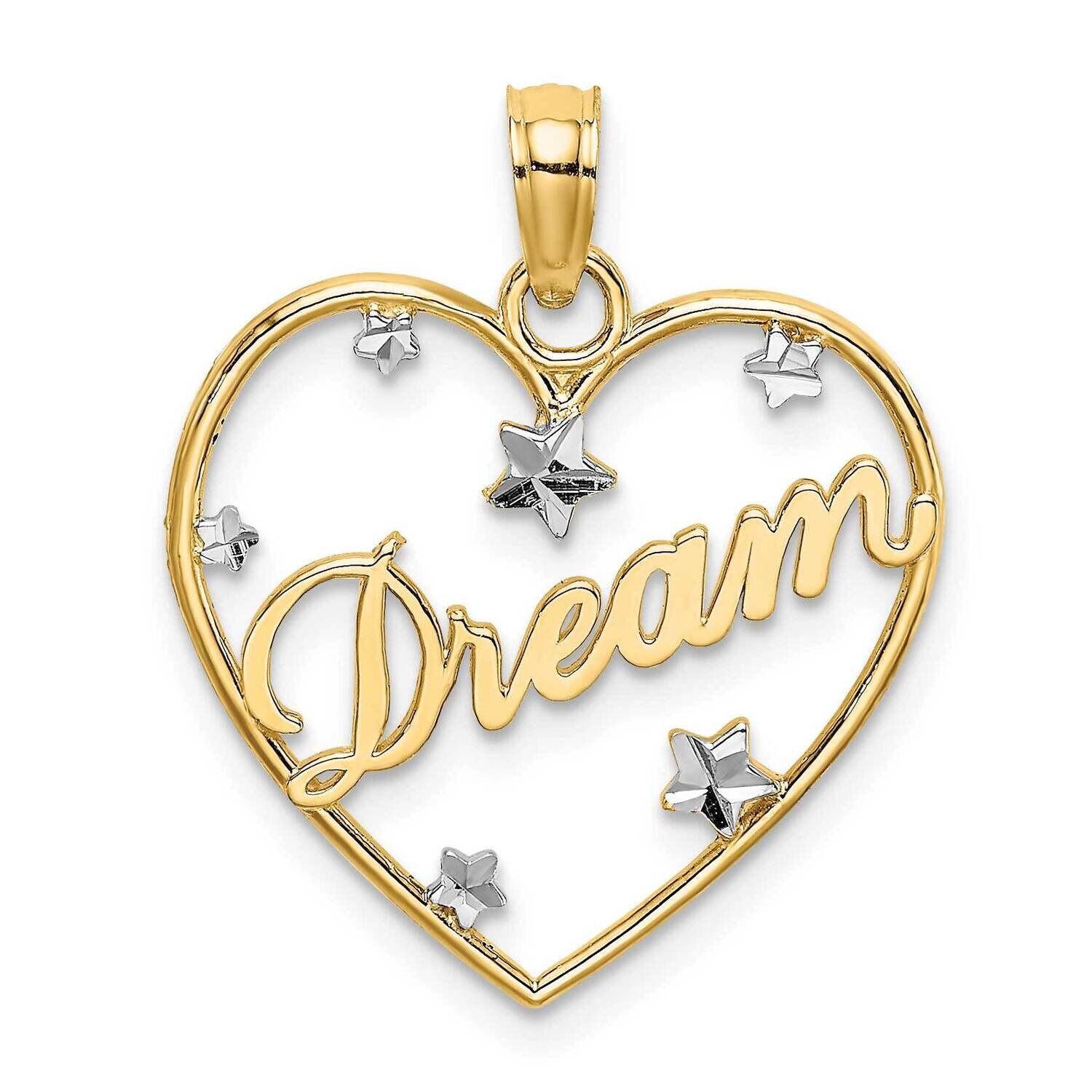 Dream In Heart Frame with Rh Star Accents Charm 14k Gold Diamond-cut K9396