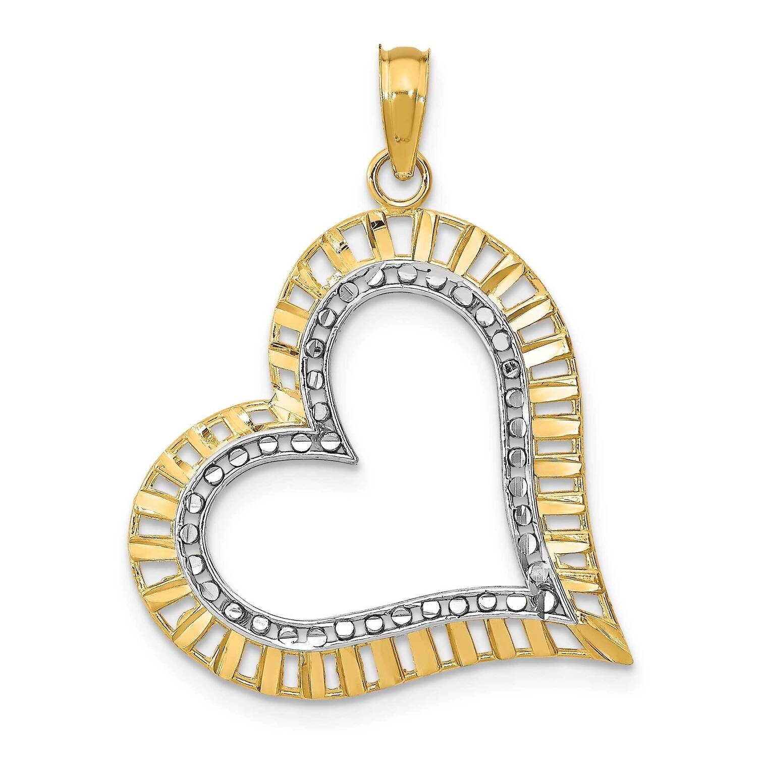 2-D Large Tilted Heart Charm 14k Gold Rhodium Diamond-cut K9409, MPN: K9409, 637218135684