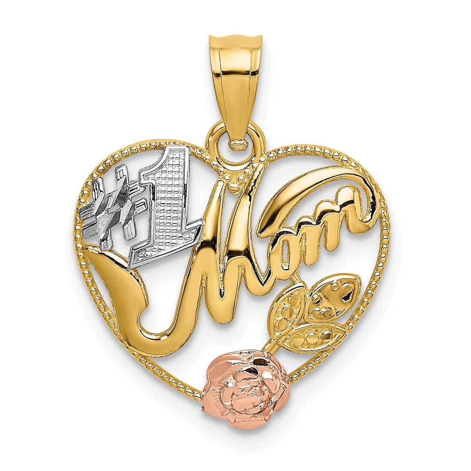 Rh #1 Mom In Heart Charm 14k Yellow &amp; Rose Gold K9418, MPN: K9418, 637218135783