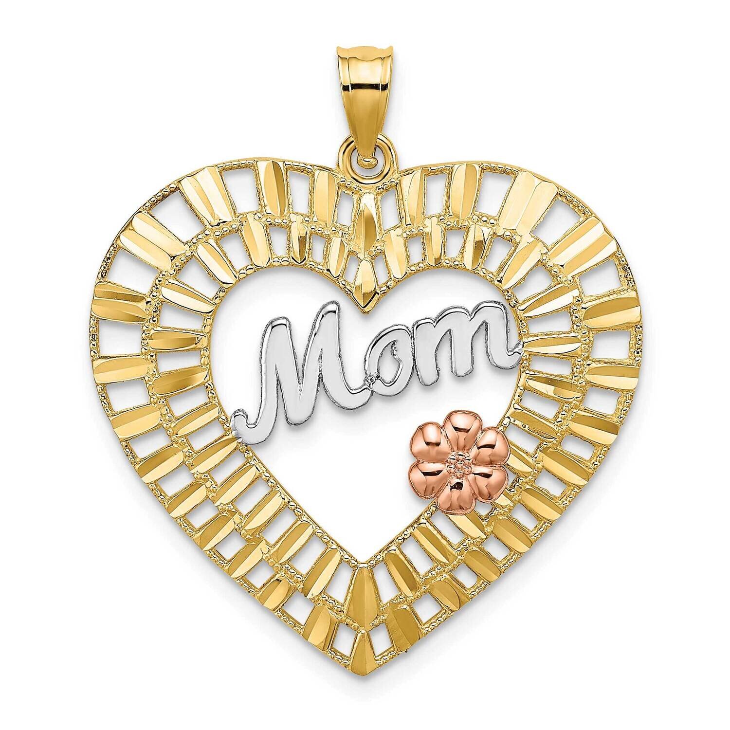 Rh Mom Heart Charm 14k Yellow &amp; Rose Gold Diamond-cut K9422, MPN: K9422, 637218135844