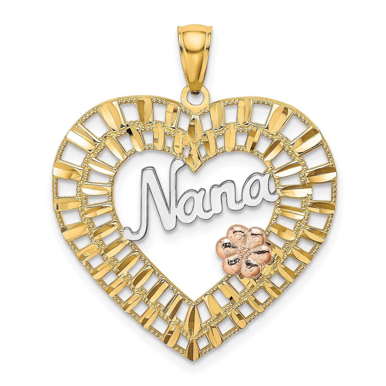 Rhodium Nana In Heart Flowers Charm 14k Yellow &amp; Rose Gold K9423, MPN: K9423, 637218135882