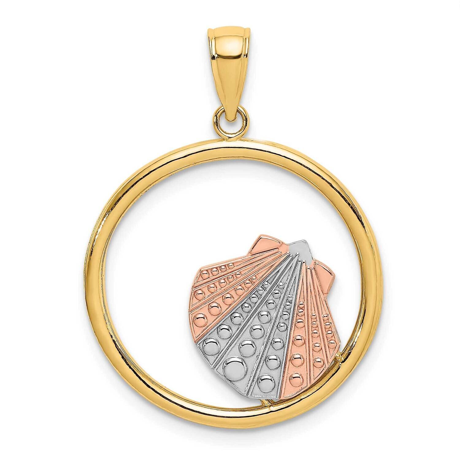 Scallop Shell In Round Frame Charm 14k Tri-Color Gold K9426