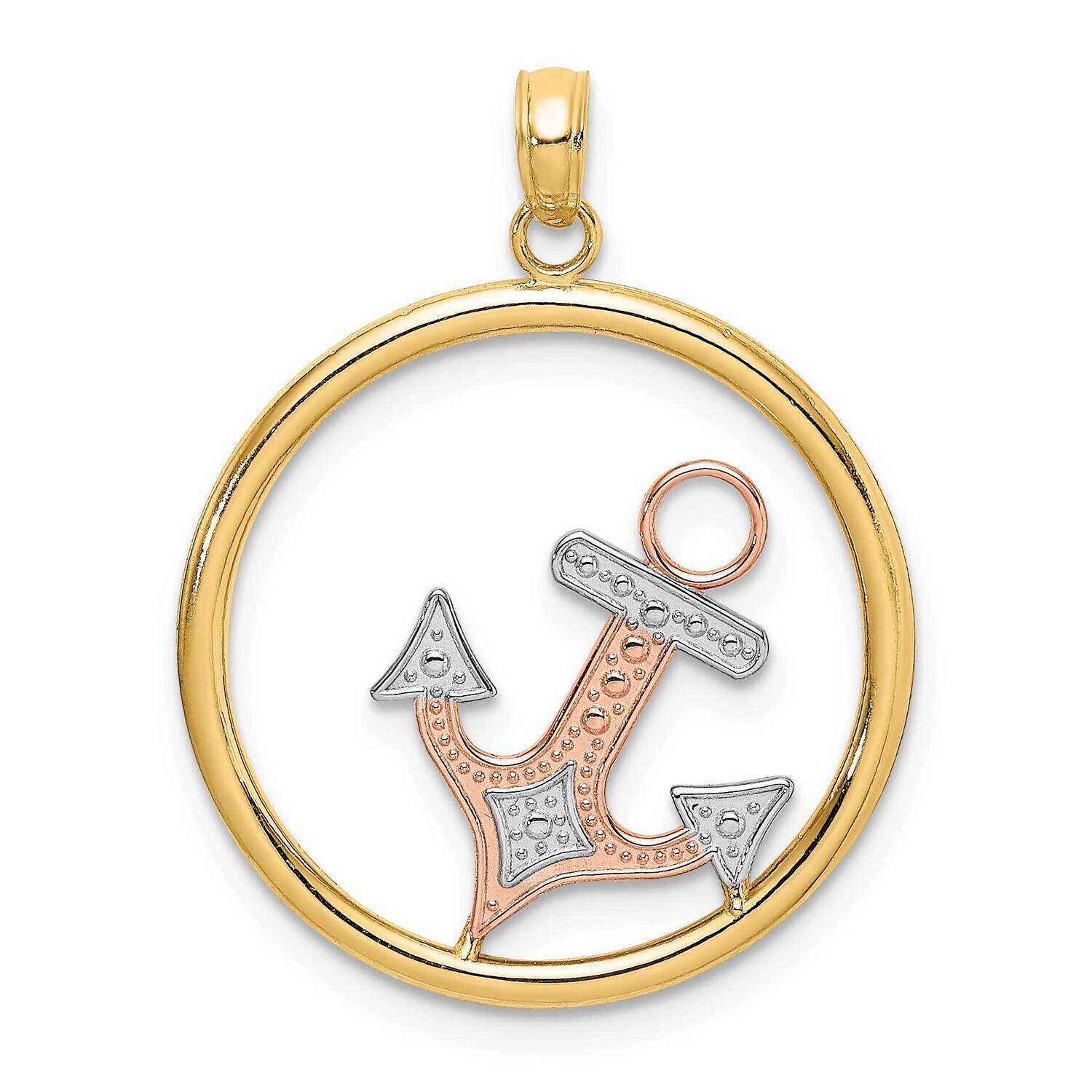 Anchor In Round Frame Charm 14k Tri-Color Gold K9427, MPN: K9427, 637218164516